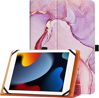 HGWALP Universal Case for 9inch 10inch Tablet,Stand Folio Universal Tablet Case Protective Cover for 9" 10.1" Touchscreen Tablet, with Adjustable Fixing Silicon Band and Stand (Marble Pink)
