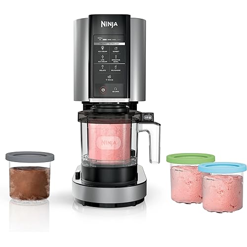 Ninja CREAMi | Ice Cream Maker Bundle | Includes (4)16 oz. Tubs for Gelato, Mix-ins, Milkshakes, Sorbet, Smoothie Bowls & More| 7 One-Touch Programs| Compact Size| Perfect for Kids | Silver