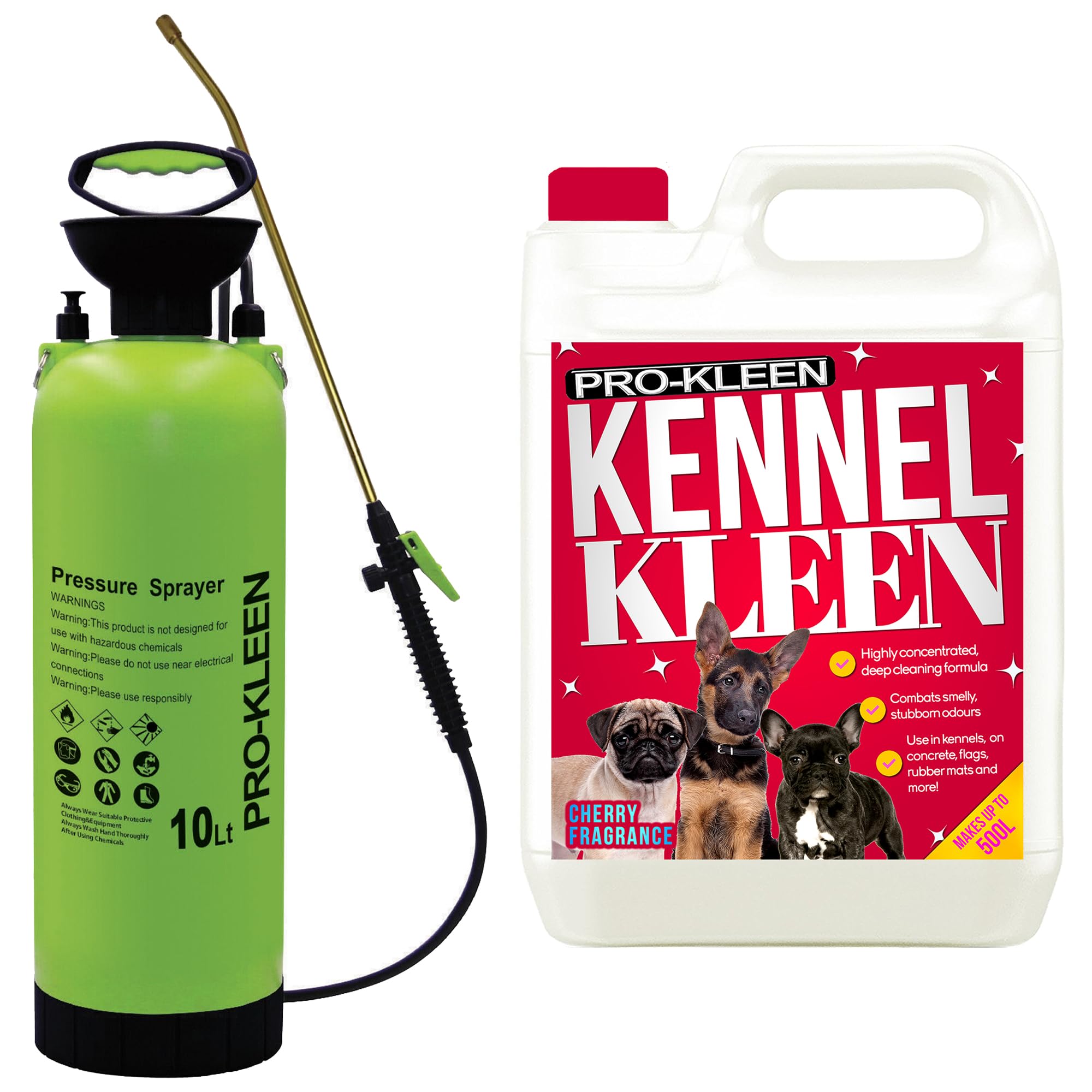 Pro-Kleen Kennel Disinfectant, Cleaner 5L With 10L Pump Pressure Sprayer, Sanitiser & Deodorise - Catteries, Hutches, Aviaries, Patios, Artificial Grass (Cherry)
