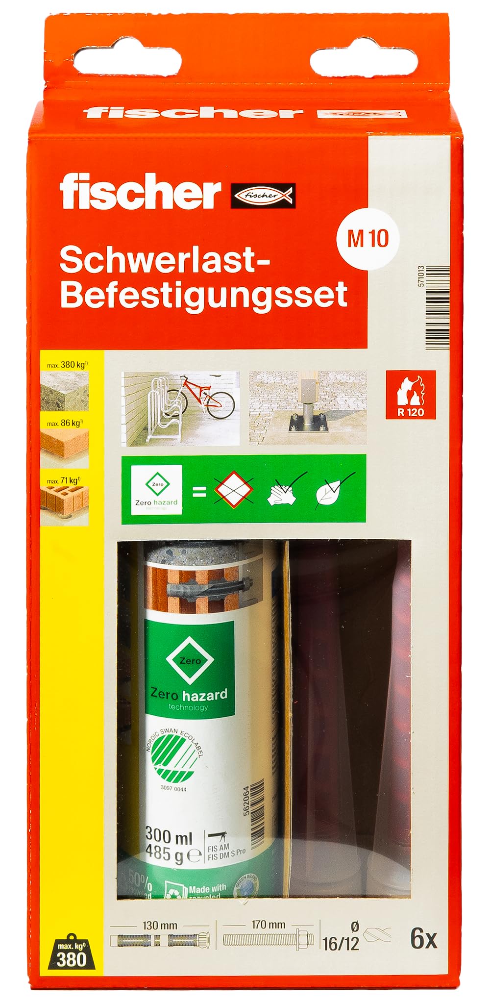 fischer Kit de fixation pour charges lourdes avec barre d'ancrage M10 R et FIS V Zero 300 T, mortier universel respectueux de l'environnement pour béton, maçonnerie et raccords d'armature ultérieurs