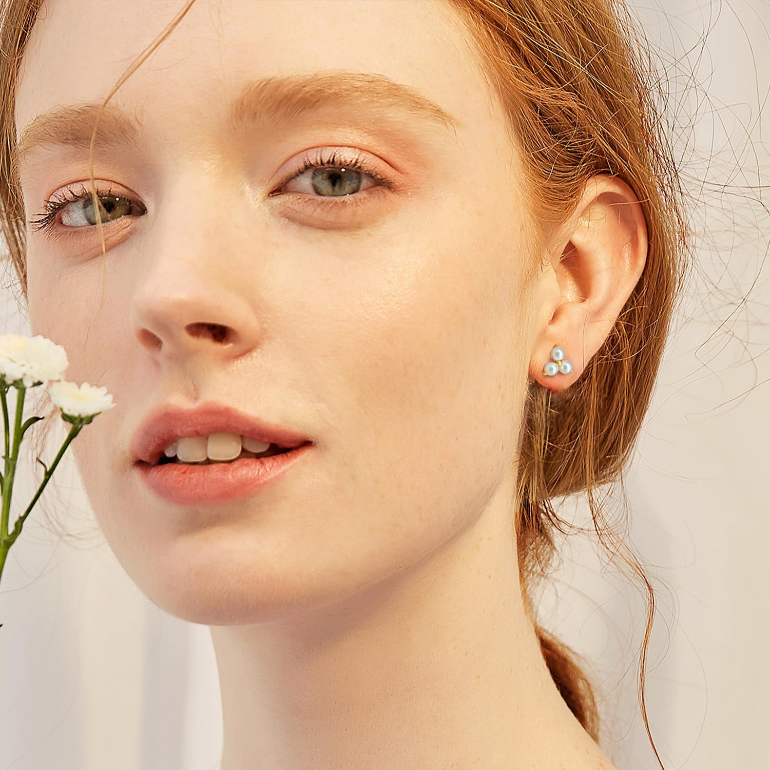 Pearl Earrings for Women 14K Gold Earrings for Women Gold Studs Earring for Womens Pearls Stud Triangular Shape and Soft Luster Pearl Stud Earring for Womens 9mm