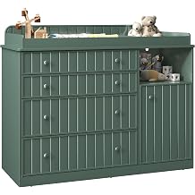 Green Changing Table Dresser with 4 Drawers, Baby Nursery Diaper Table