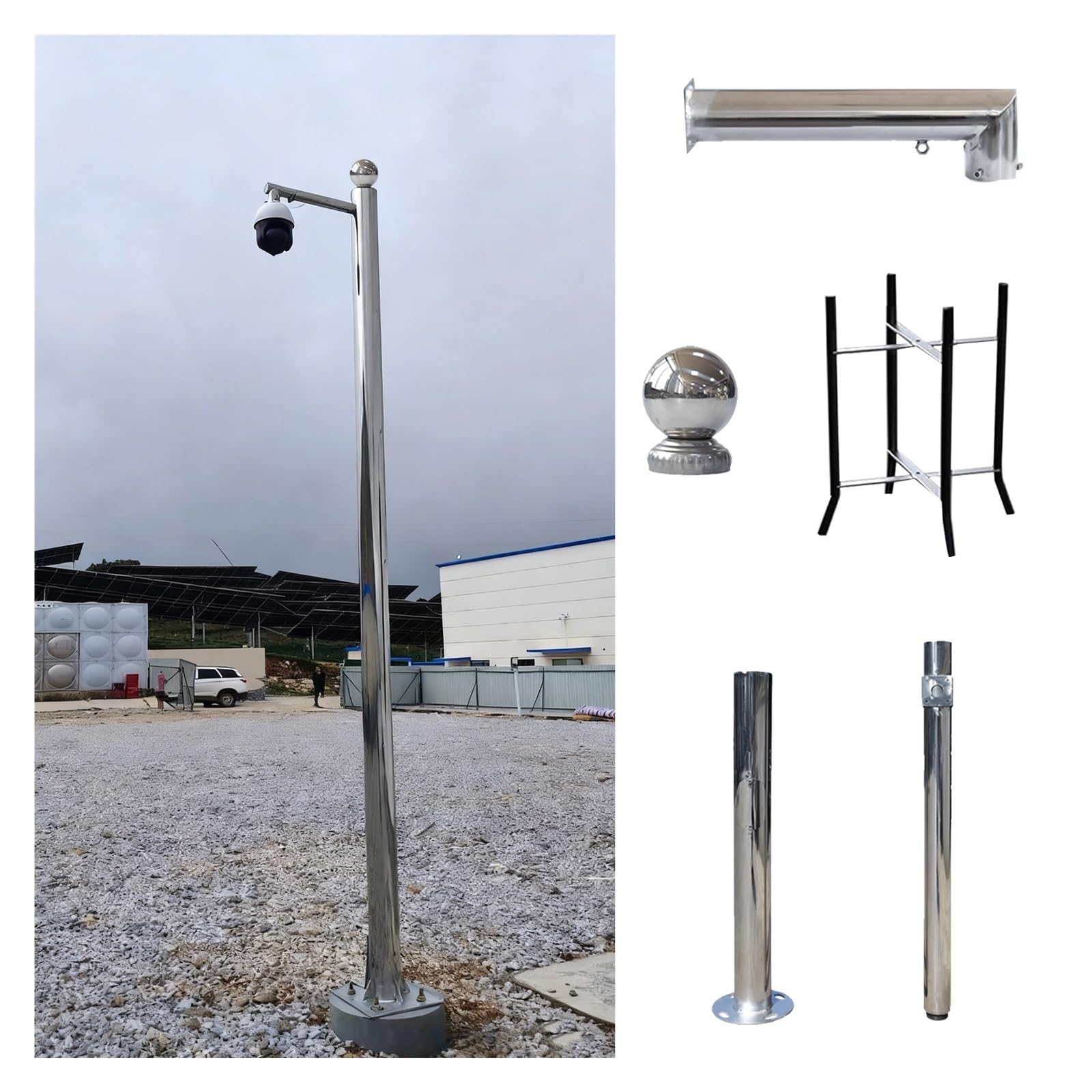 Soporte de Montaje extraíble para cámara Solar - Soporte de Poste de Acero Inoxidable para cámaras Domo, Bala y Disco, 2-3 Secciones, 5 m de Altura, solución de vigilancia Resistente a la in