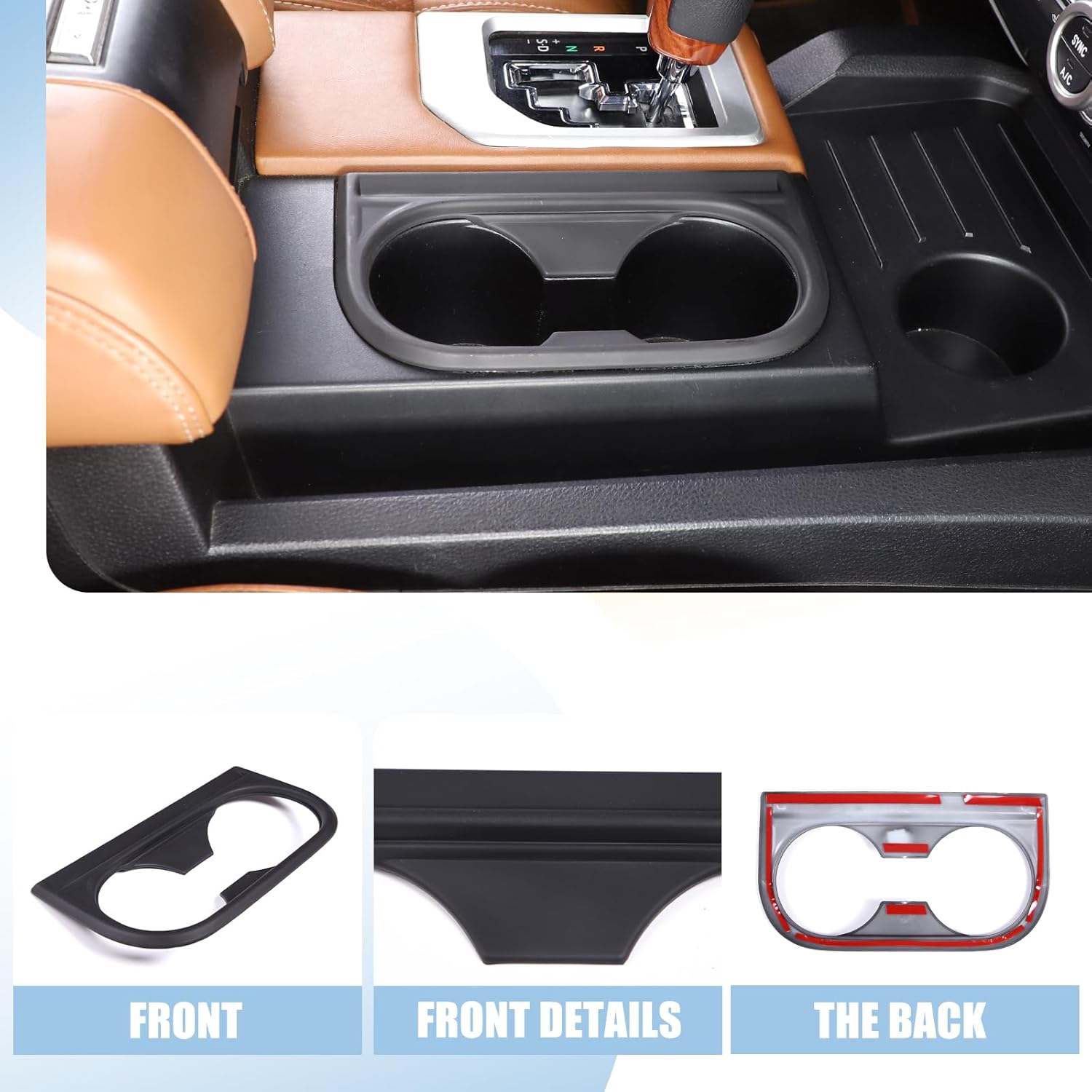 METYOUCAR ABS Plastic Front Seat Central Armrest Cup Holder Cup Trim Decor Sticker for Toyota Tundra 2014-2021 (Matte Black)