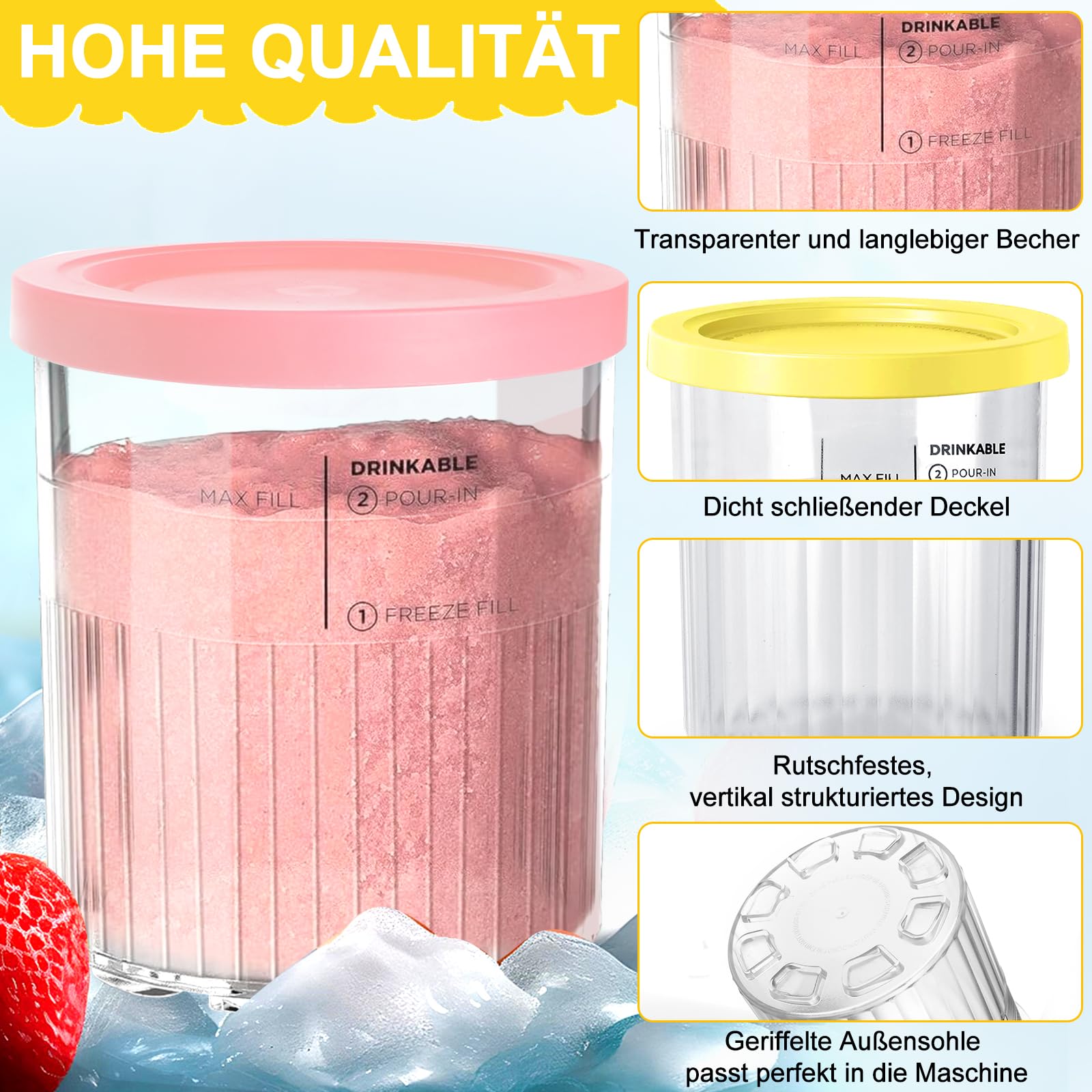 4 Contenitori Per Gelato Ninja Creami Deluxe – Ricambio Per NC501/NC500 Con Coperchi E Cucchiai, A Prova Di Perdite - 3