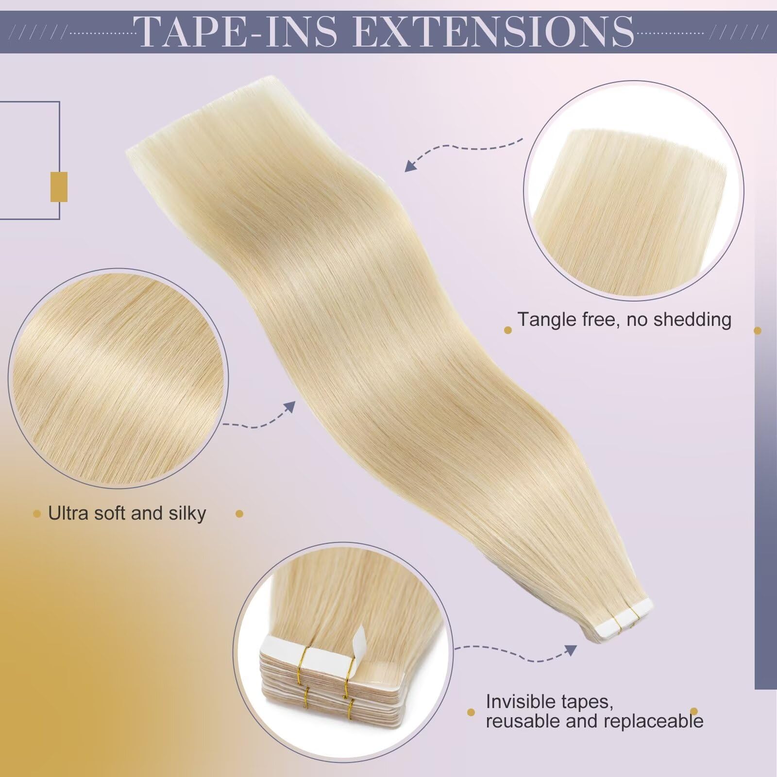UK-Fashion-Shop Tape in Hair Extensions Human Hair Remy Real Hair 16 Inch (20 pcs) #613 Bleach Blonde50g Skin Weft Straight Natural Invisible - Image 3