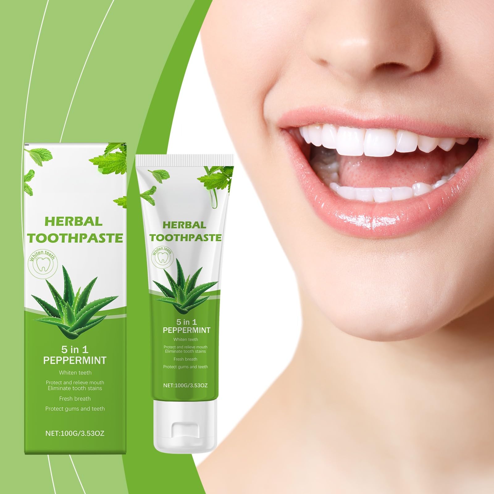 Dentifricio sbiancante all'Aloe Vera - Pulizia delicata, alito fresco, rimozione delle macchie con estratto di menta for sorrisi visivamente più luminosi(3pcs)