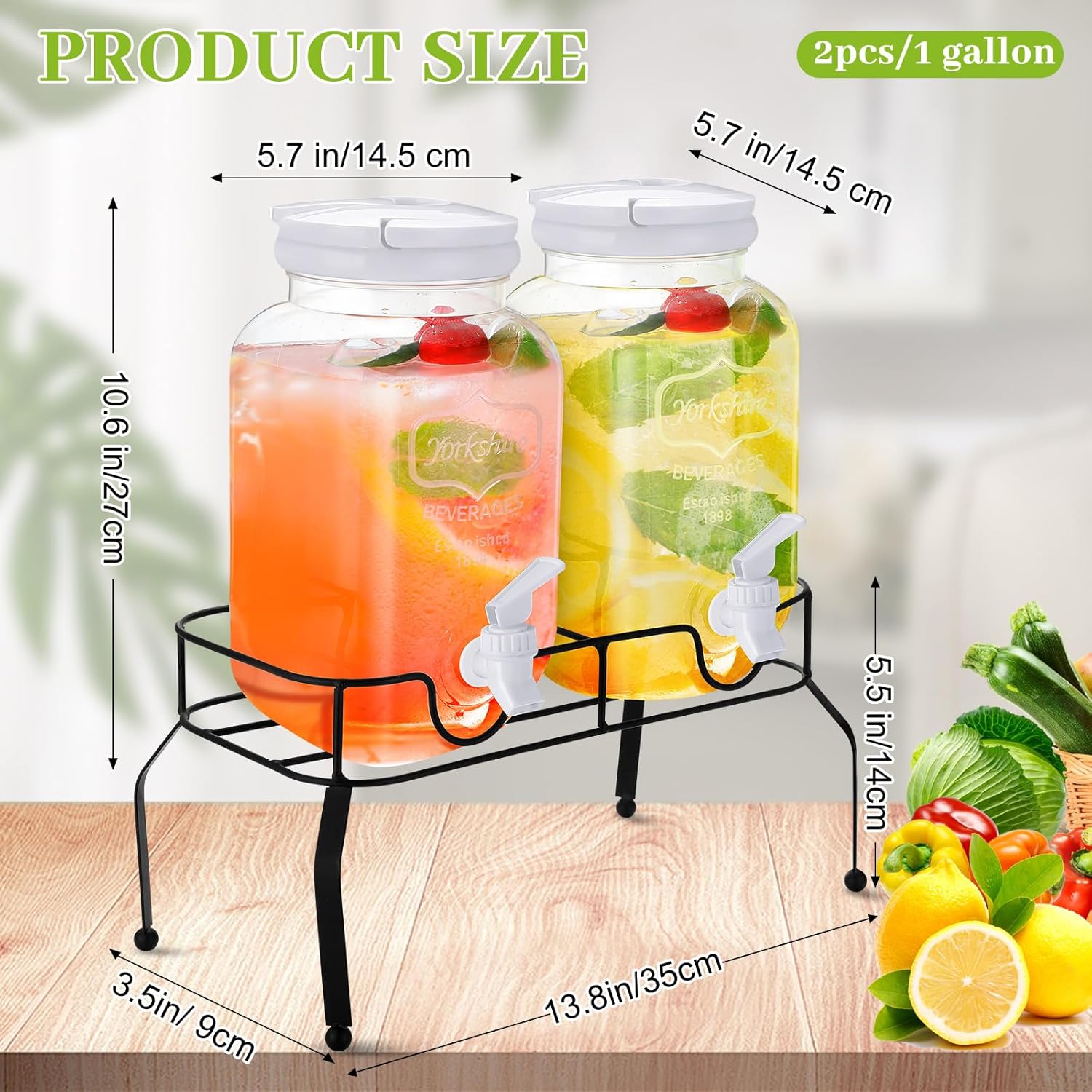 2 Pcs Plastic Drink Dispensers for Parties Beverage Dispenser with Stand and Spigot Juice Lemonade Jars with Lid for Countertop Party Bar Picnics Water Tea, 2 Gallons Total - Image 3