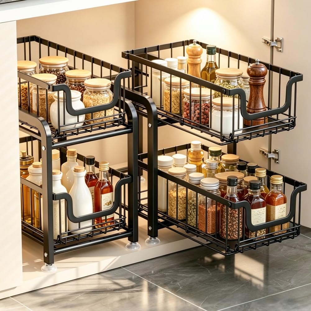 Étagère de rangement compacte pliable sous évier à 2 étages en