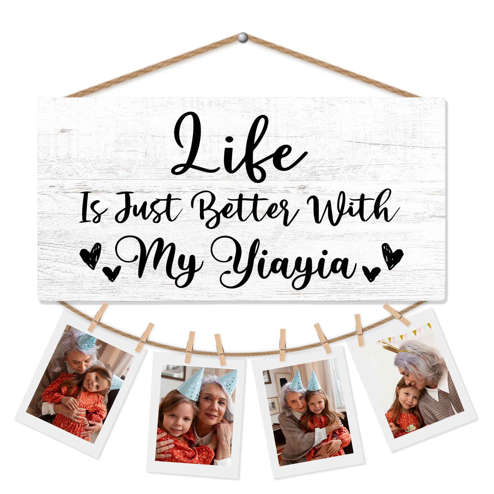 Yiayia Gifts Picture Frame Photo Holder for Wall, Birthday Gifts for Yaya Grandma, Thank You Grandmother Gift、 from Grandchildren Grandkids Hanging Photo Display