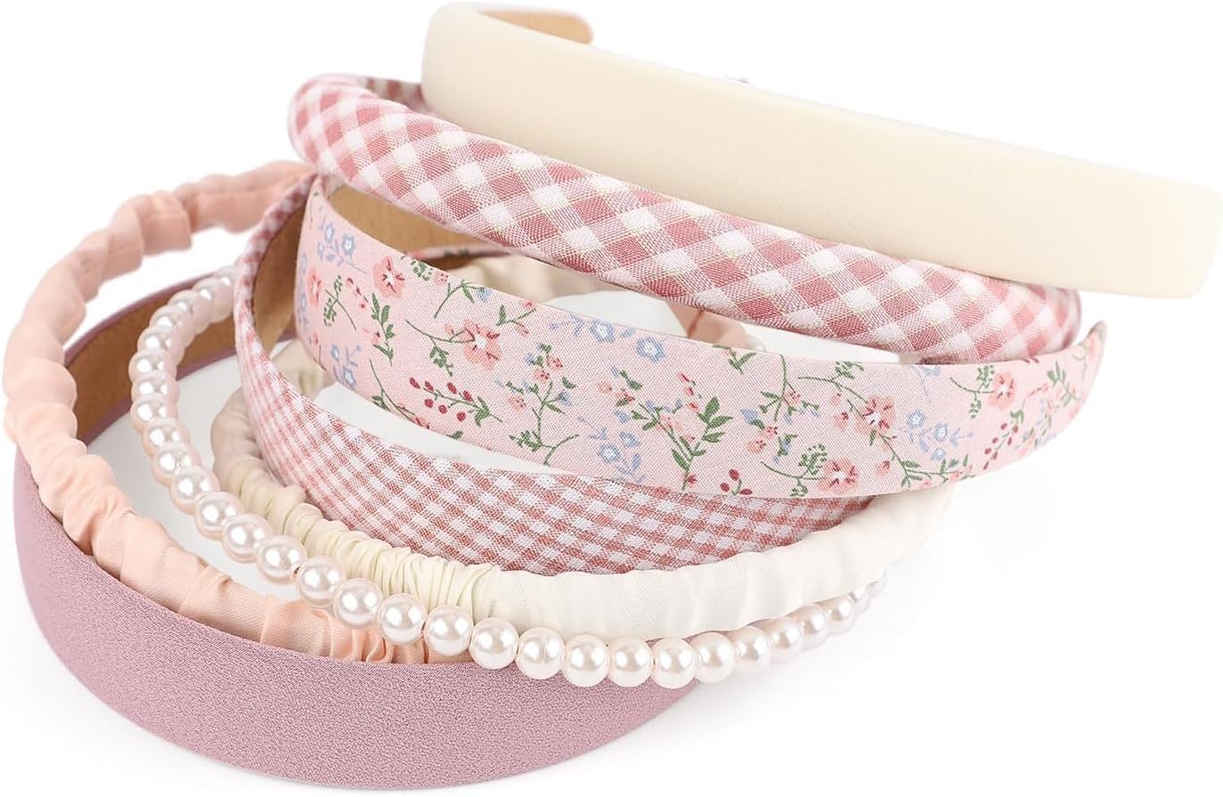X spring Pink Headband Set, 8 Pcs Fashion Pearl Headbands for Women Girls, Elegant Floral Hair Accessories with Vintage Design, Perfect for Daily Wear and Special Occasions