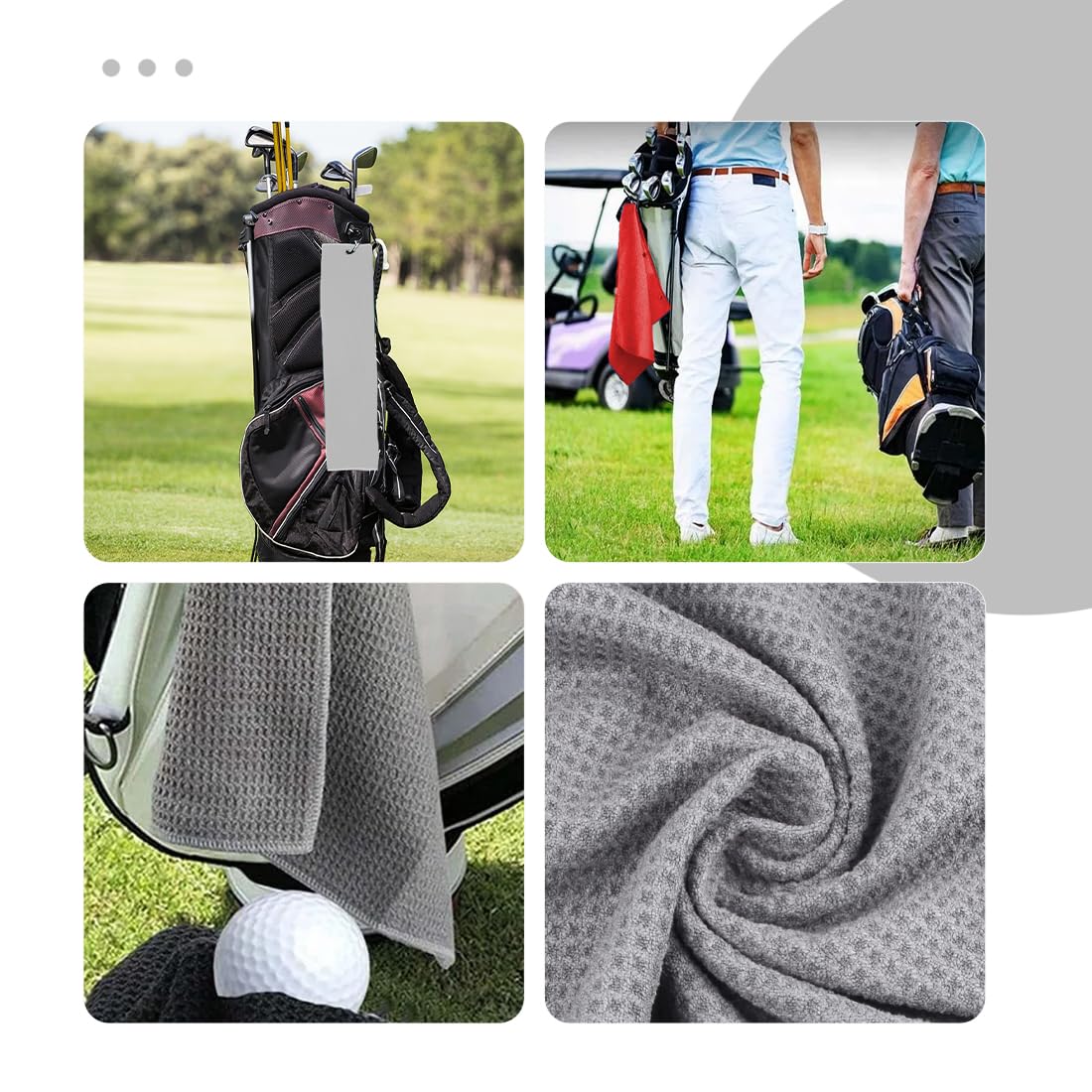 Asciugamani da golf in microfibra motivo waffle confezione da 2 con moschettone clip sacca grigio rosso