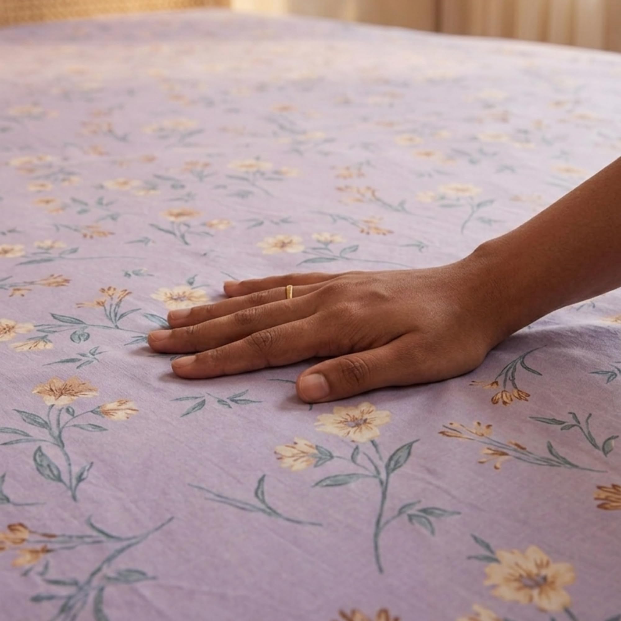 Lilac Floral Queen Size Cotton Bedsheet - FREE SHIPPING -2