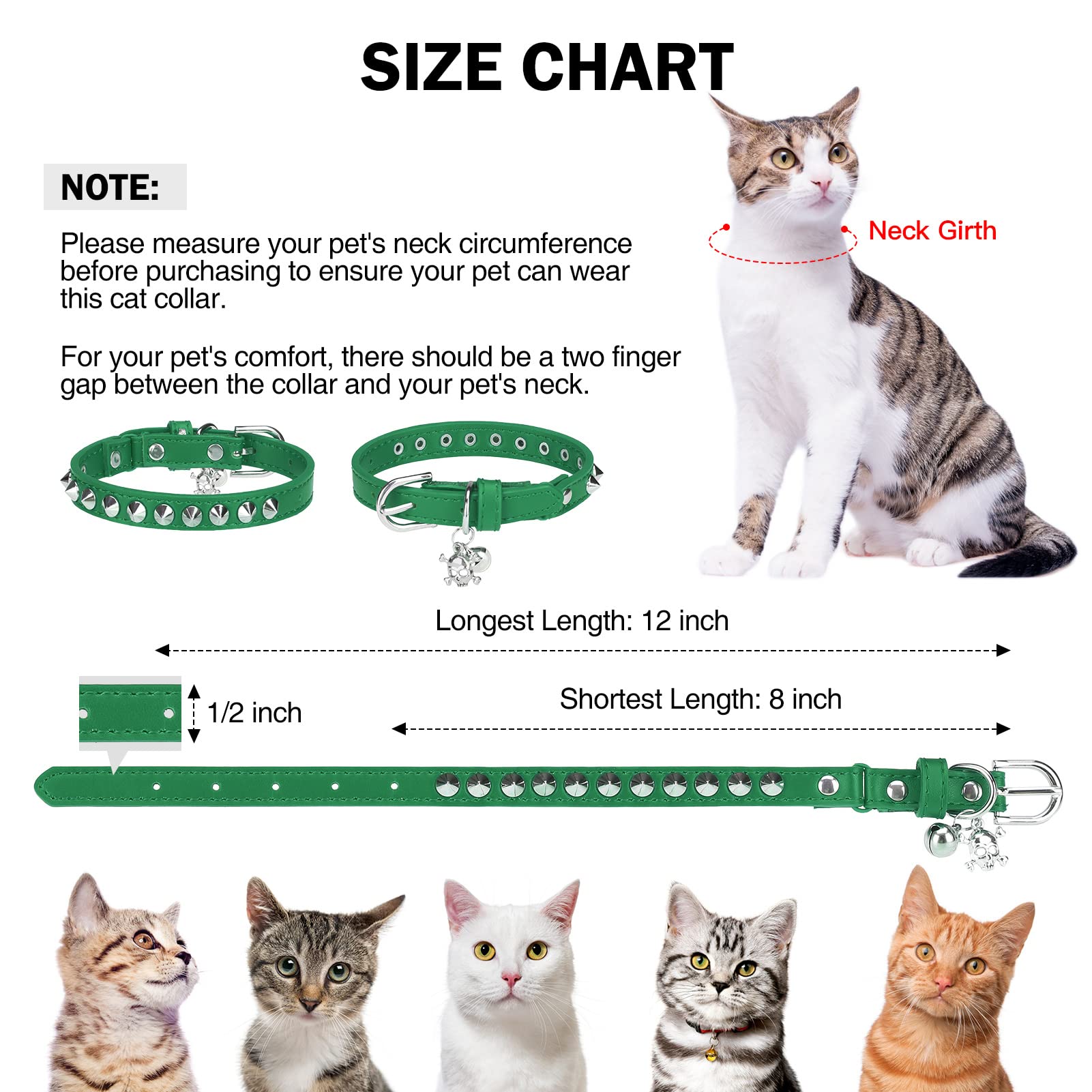 DILLYBUD Leather Cat Collars for Boy Girl Cats with Bell and Safety Elastic Belt - Image 2