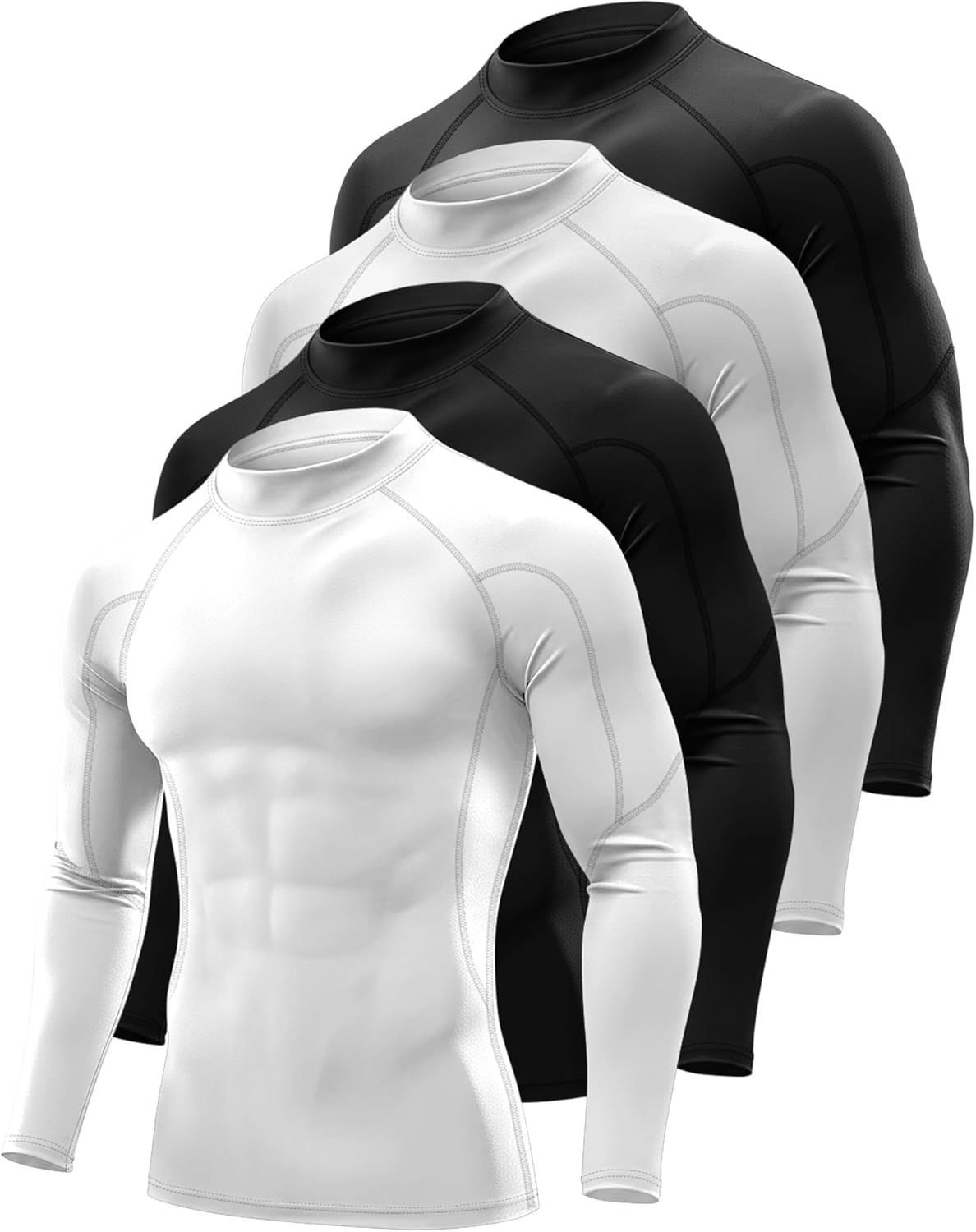 4 Pack Men's Compression Shirts Mock Neck Long Sleeve Workout Turtleneck Raglan Athletic Slim Fit Base Layer Tops - Image 3