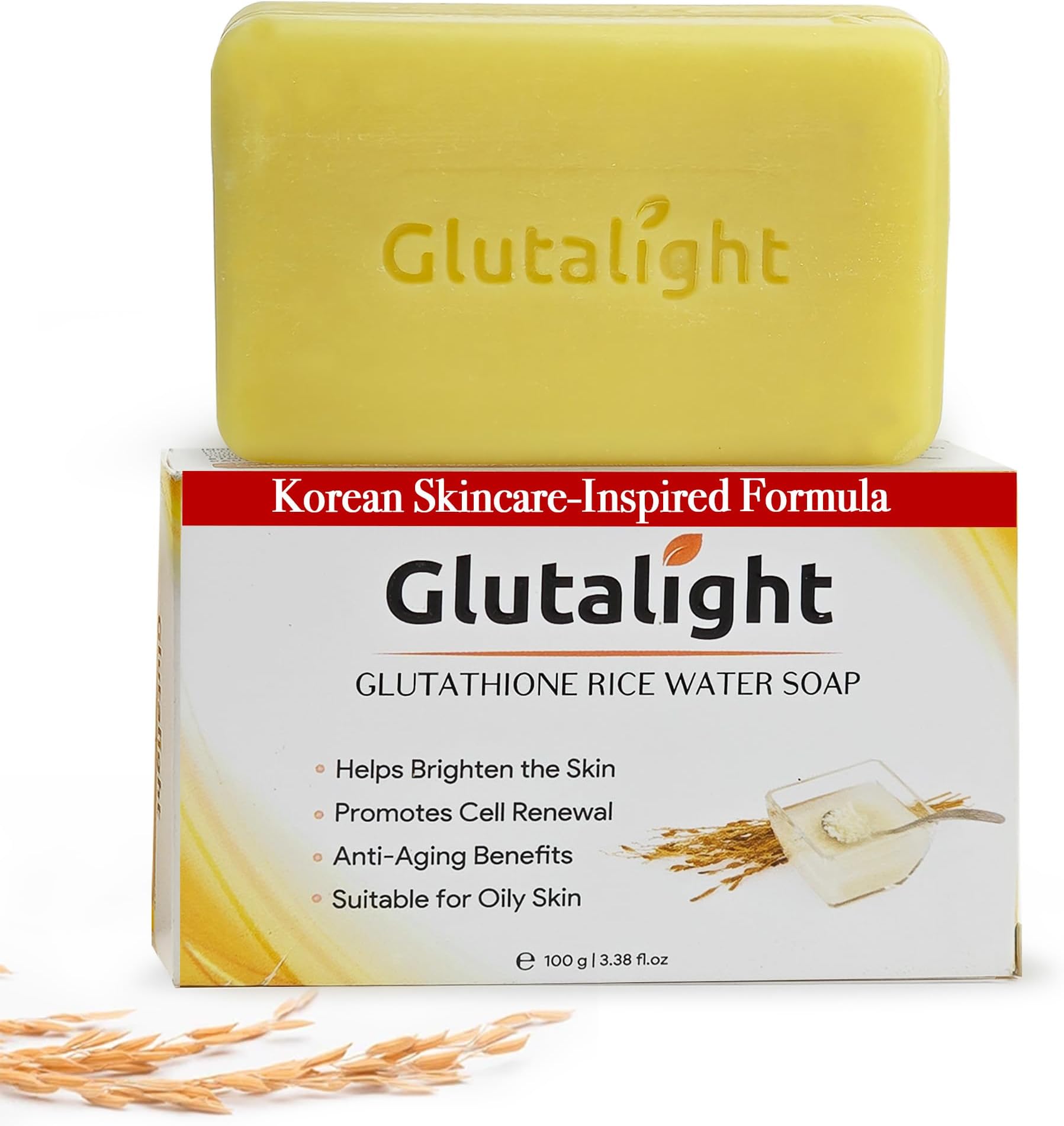 - Glutathione Rice Water Soap | Korean Skincare Hydrating Bathing Soap with Niacinamide & Rice Water | Fades Dark Spots & Hyperpigmentation | Glass Skin Glow | For Women & Men |Pack of 1