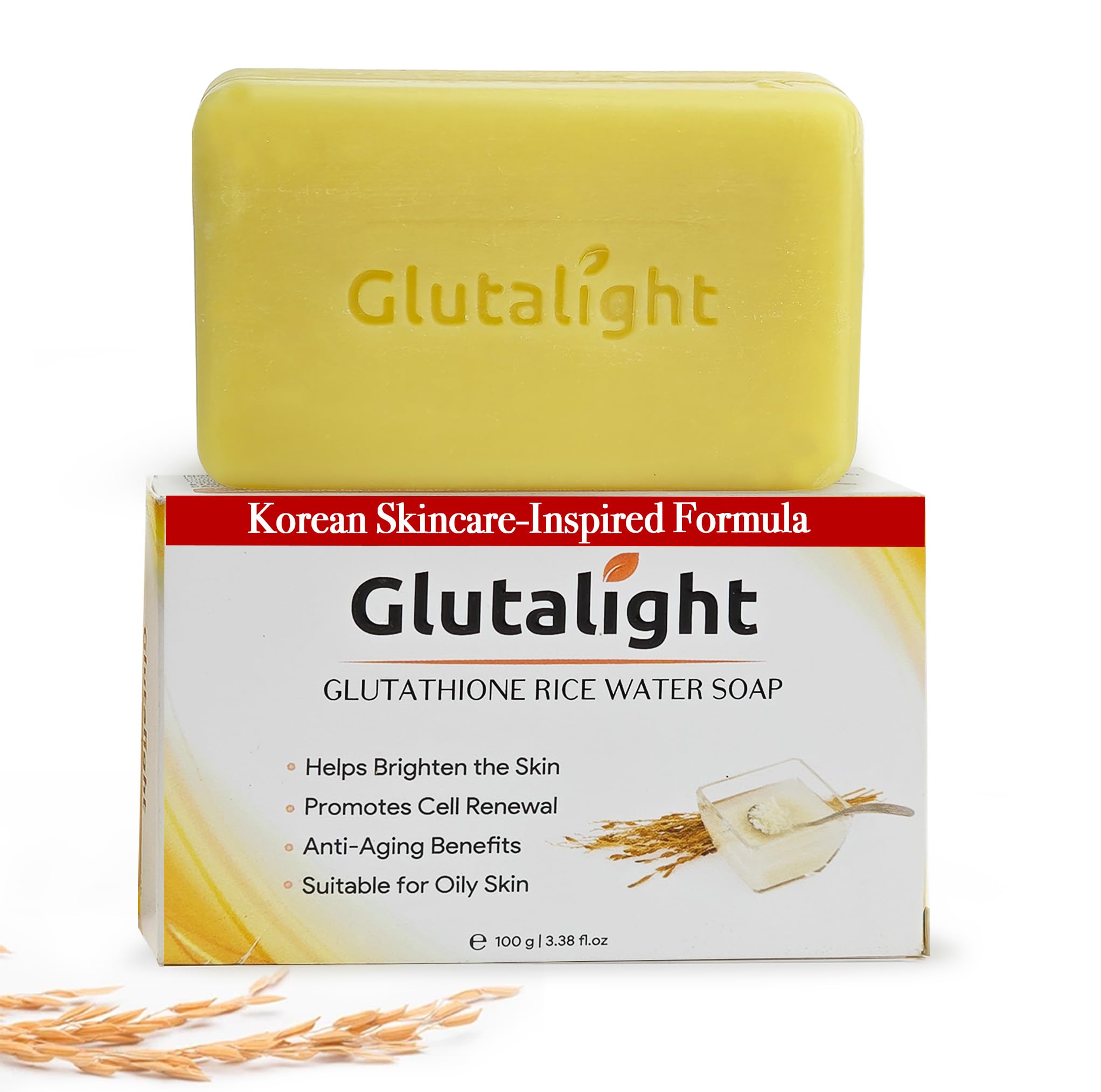 Glutalight Glutathione Rice Water Soap | Korean Skincare Hydrating Bathing Soap with Niacinamide & Rice Water | Fades Dark Spots & Hyperpigmentation | Glass Skin Glow | For Women & Men |Pack of 1