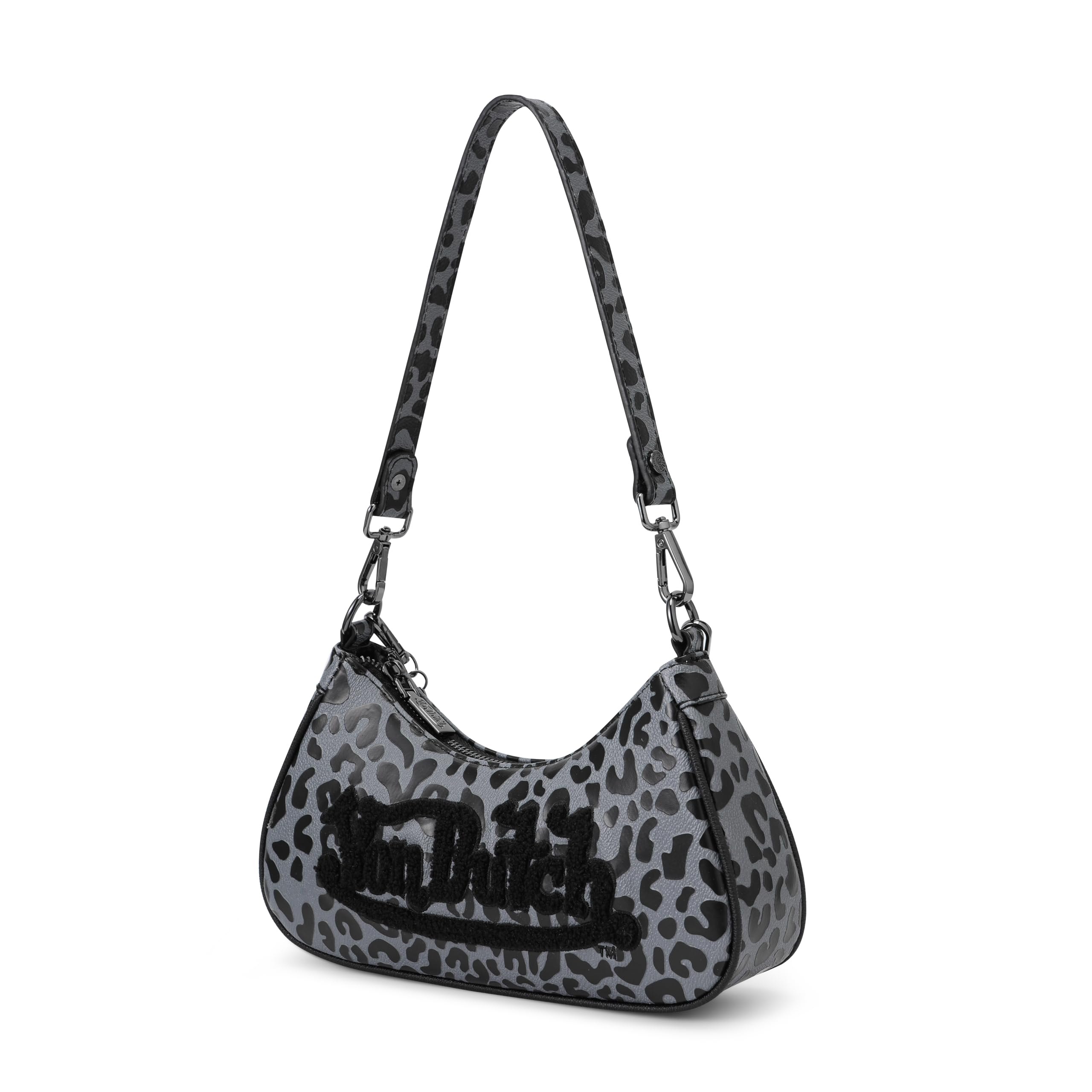Von Dutch Small Shoulder Bag for Women, Vegan Leather Y2K Purse with Chain Strap & Zip Closure (Cheetah, Grey)