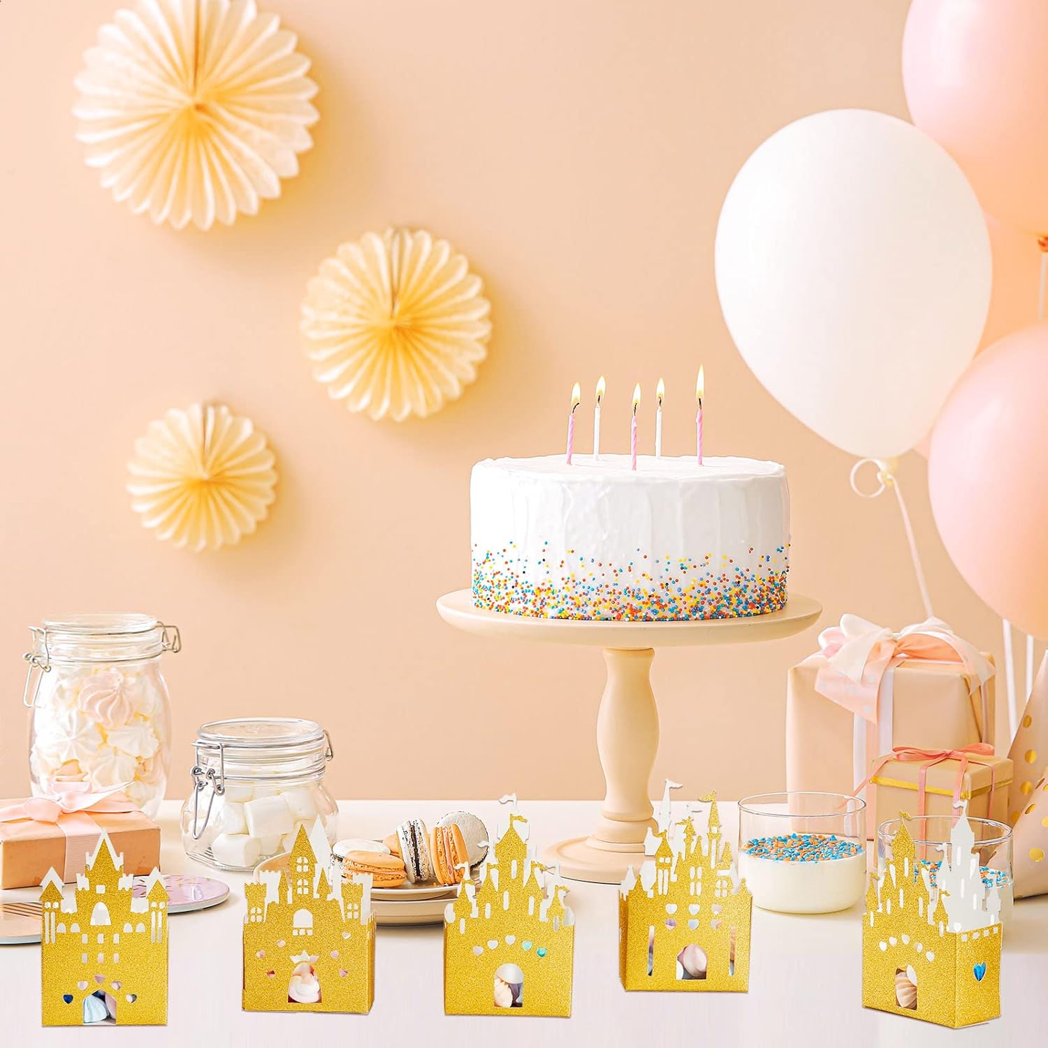 Chrisfall 24 Pieces Princess Castle Candy Boxes Glitter Princess Castle Party Decorations Birthday Favor Boxes for Wedding Birthday Party Supplies(Gold) - Image 7