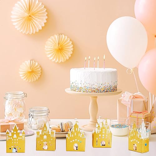 Miniatura 7 de Chrisfall 24 cajas de castillo de princesa, cajas de dulces de castillo de princesa, decoraciones de fiesta de castillo de princesa con purpurina,