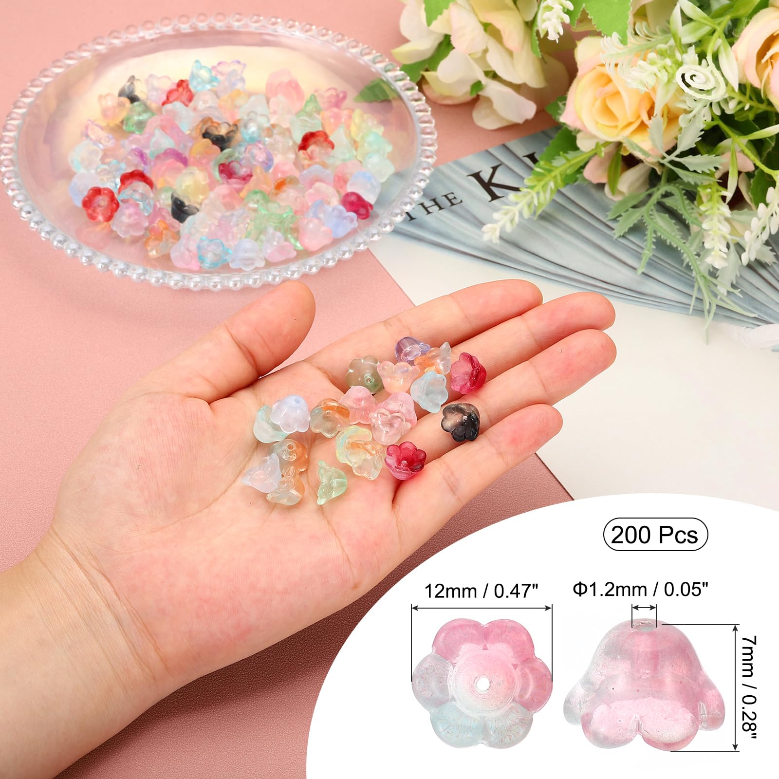 PATIKIL Glass Trumpet Flower Beads, 200 Pcs Gradient Flower Bead Charm for DIY Craft Decorations Green - Image 2