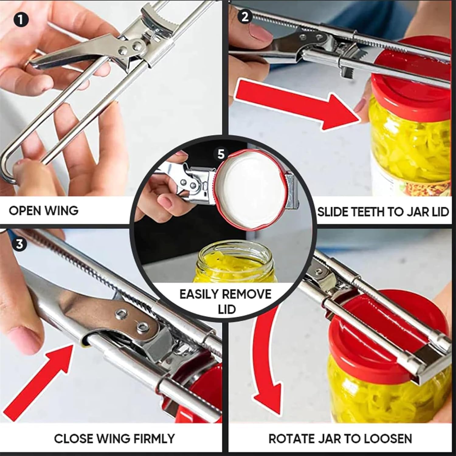 Adjustable Stainless Steel Jar Opener, Multifunctional Stainless Steel Can Opener, Jar Gripper Tight Lid Opener (2 PCS)