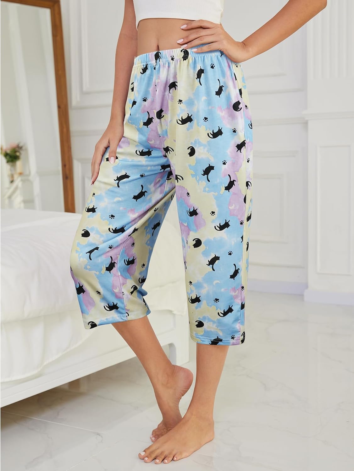 VENTELAN 3 Pack Womens Ultra-Soft Capri Pajama Pants Adjustable Waistband Sleepwear Bottoms (Available in Plus Size) S-XXXL - Image 4