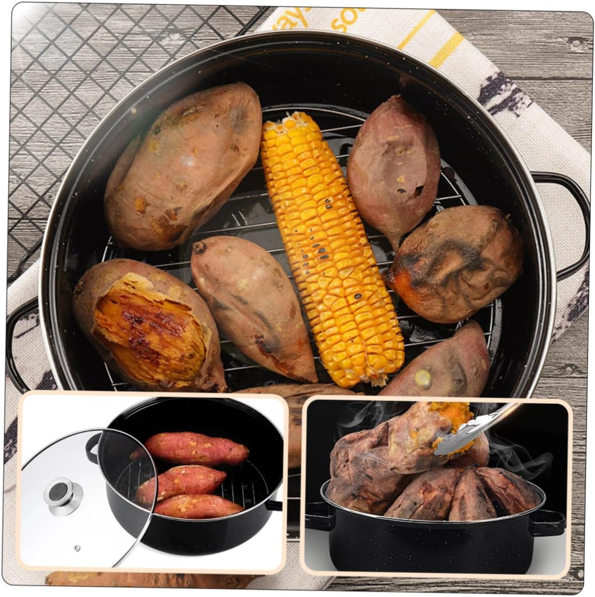 PRETYZOOM Versatile Cast Roasting Pot for Chicken Sweet Potatoes and More Even Heating Easy to Clean for Indoor and Outdoor Cooking