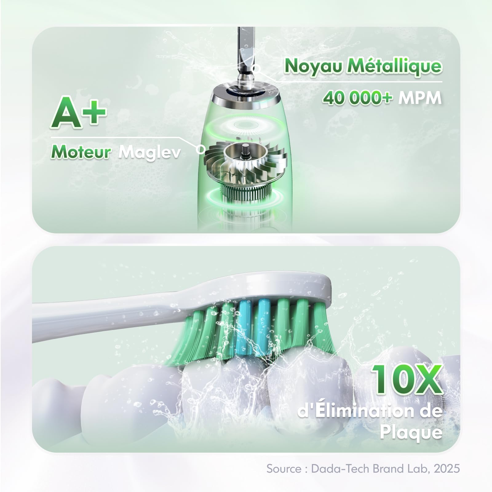 Brosse à dents électrique pour adultes et enfants, rechargeable, sonique, avec étui de voyage, support et 7 têtes de brosse, 6 modes et 3 intensités, minuterie de 2 minutes (Vert)