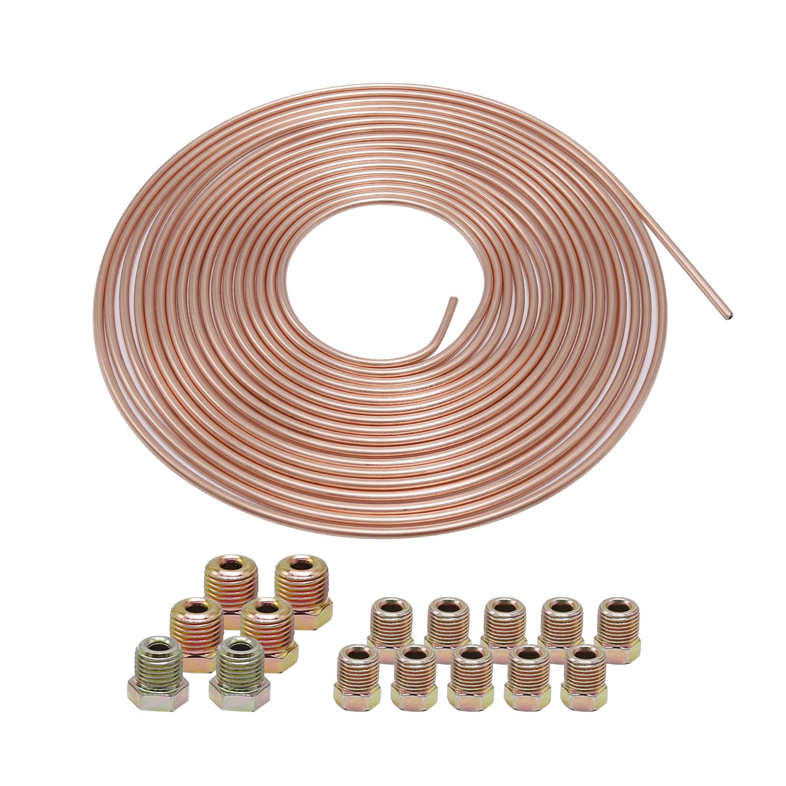 Hoypeyfiy Tuyau de frein de voiture de 10 m avec revêtement en cuivre, kit de conduites de frein avec 16 raccords d'écrous (10 m)