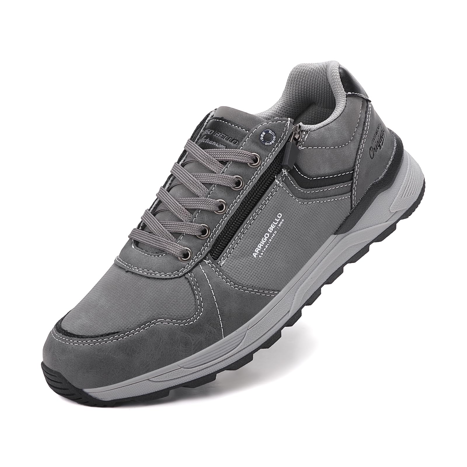 ARRIGOBELLO Freizeitschuhe Herren Schuhe Kunstleder Sneaker Bequem Sportschuhe Reißverschlüsse Walkingschuhe Leichtgewicht Arbeitsschuhe EU41-46