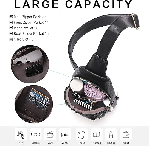 Miniatura 4 de CLUCI Bolso bandolera pequeño para mujer, cangureras cruzadas de cuero a la moda, bolsa de pecho para mujer