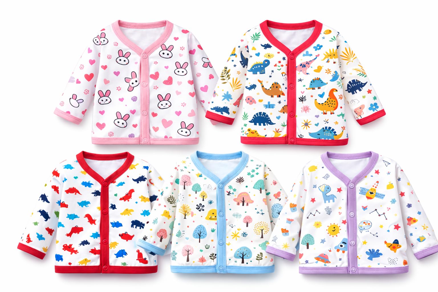 Baby Boys' & Baby Girls' T-Shirt Hosiery Cotton Clothing Jhabla/Vest Front Open T- Shirt with Snap Buttons Pack of 5-image-6
