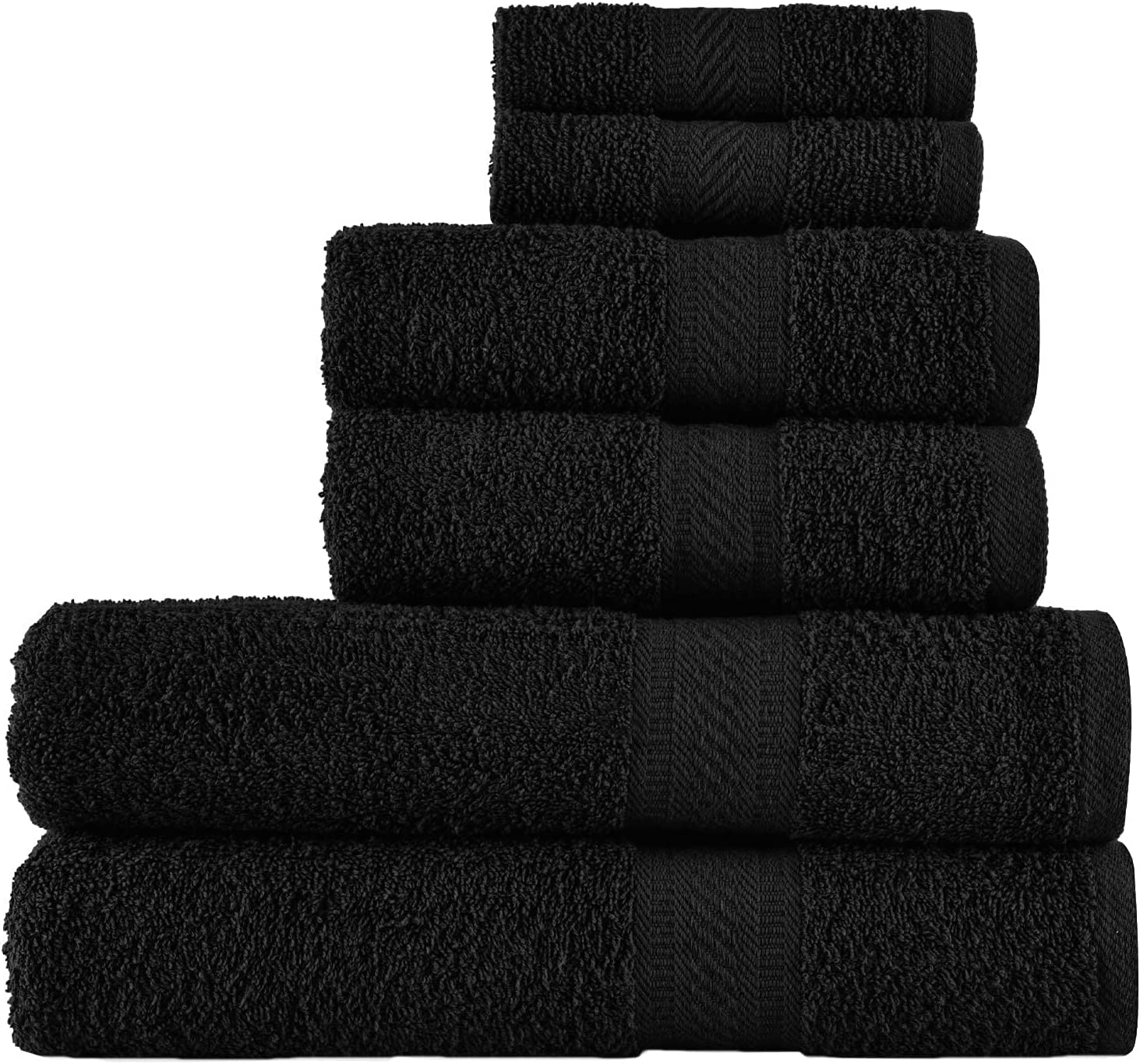 Sweet Needle Set di asciugamani - 2 asciugamani da bagno, 2 asciugamani e 2 salviette, uso quotidiano 500 g/m² filato ad anello, altamente assorbente per bagno, nero (confezione da 6)