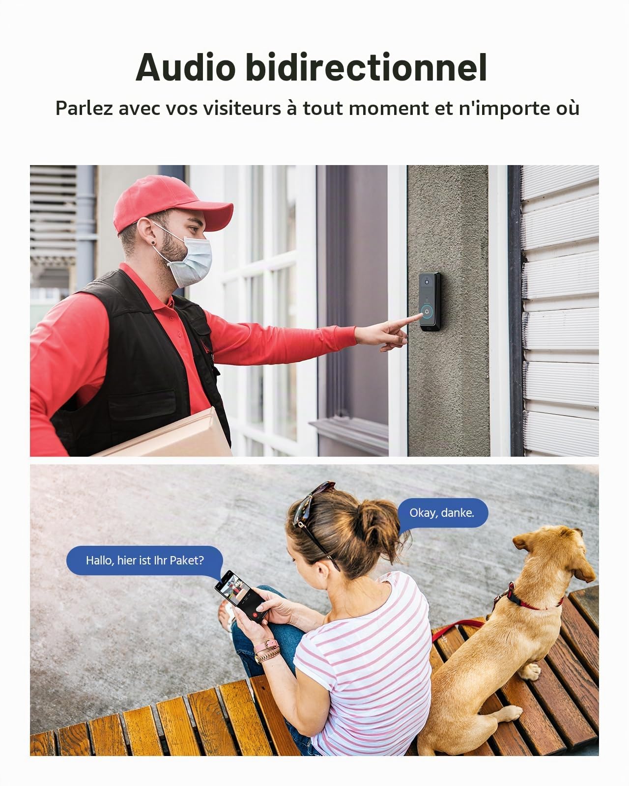 ANNKE Sonnettes Vidéo à Double Objectif avec 2K/3MP Caméra de Surveillance WiFi Extérieure, Vue Diagonale à 190°, Audio Bidirectionnel, PIR Détection Humaine, Vision Nocturne, Etanche, Alertes