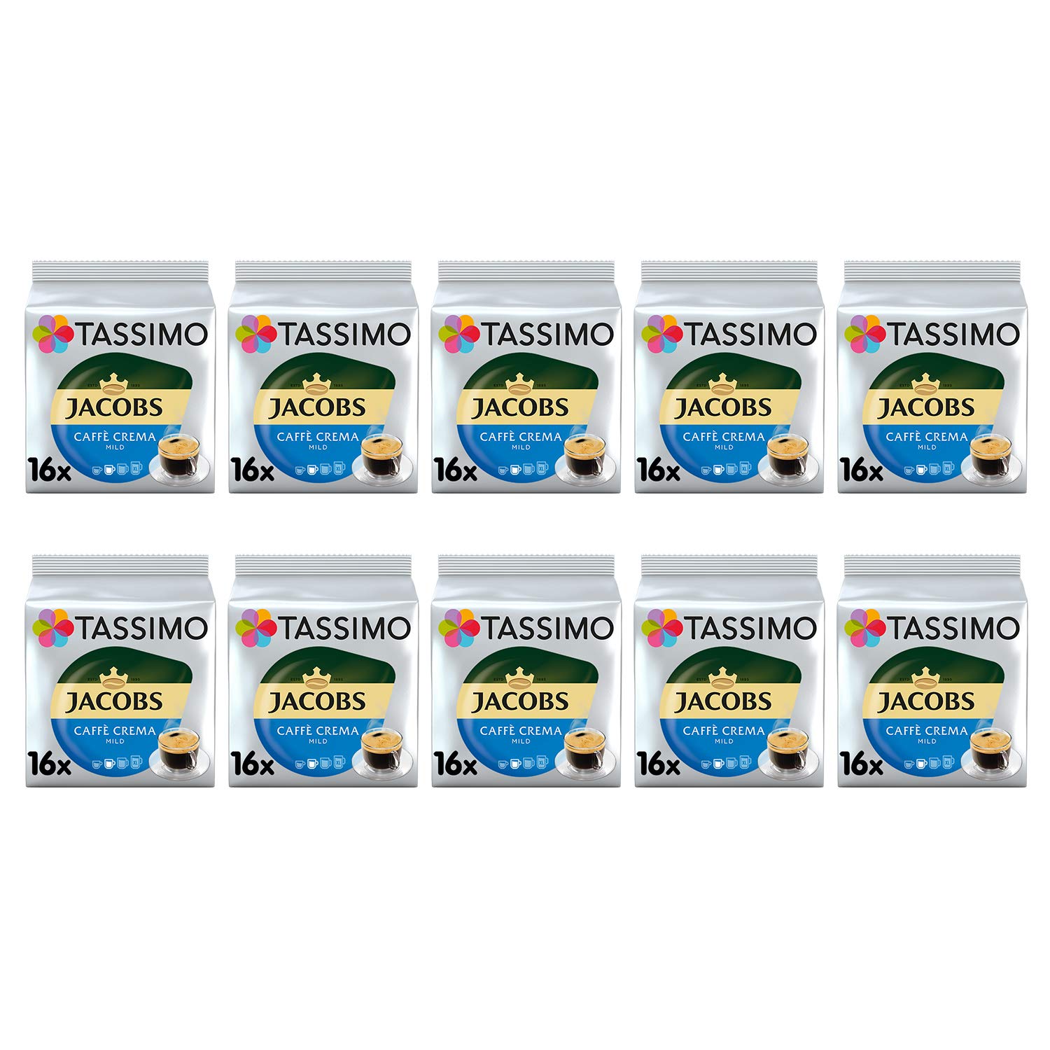 Tassimo Jacobs Caffe Crema Milde Kaffeepads | 10 Stück (160 Getränke)
