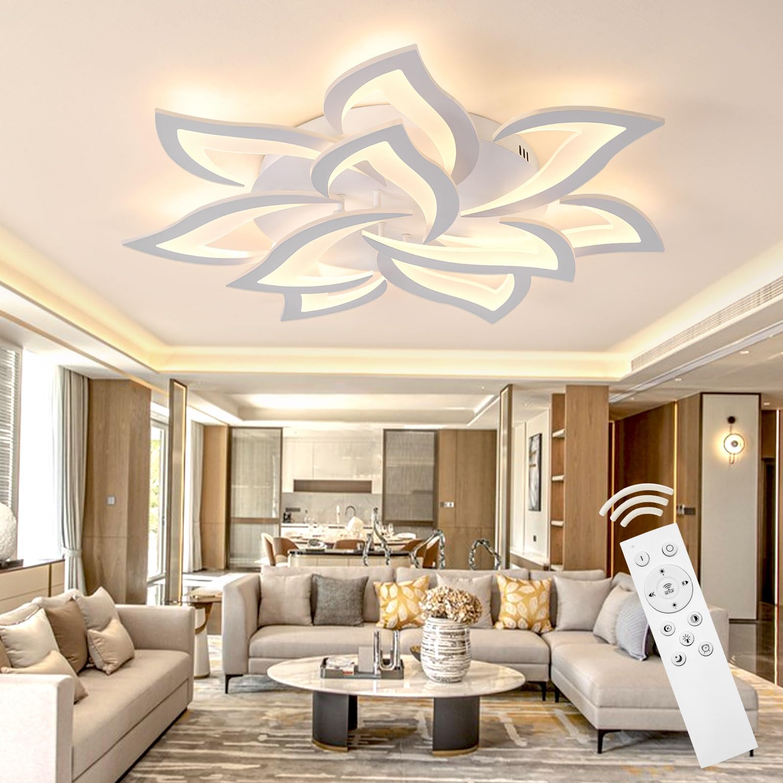 LED Deckenleuchte Dimmbar, 45-65W Schlafzimmer mit Fernbedienung und APP, Wohnzimmerlampe Deckenlampe moderne Deckenbeleuchtung Deckenbeleuchtung Kronleuchter Dimming Lampe Ceiling
