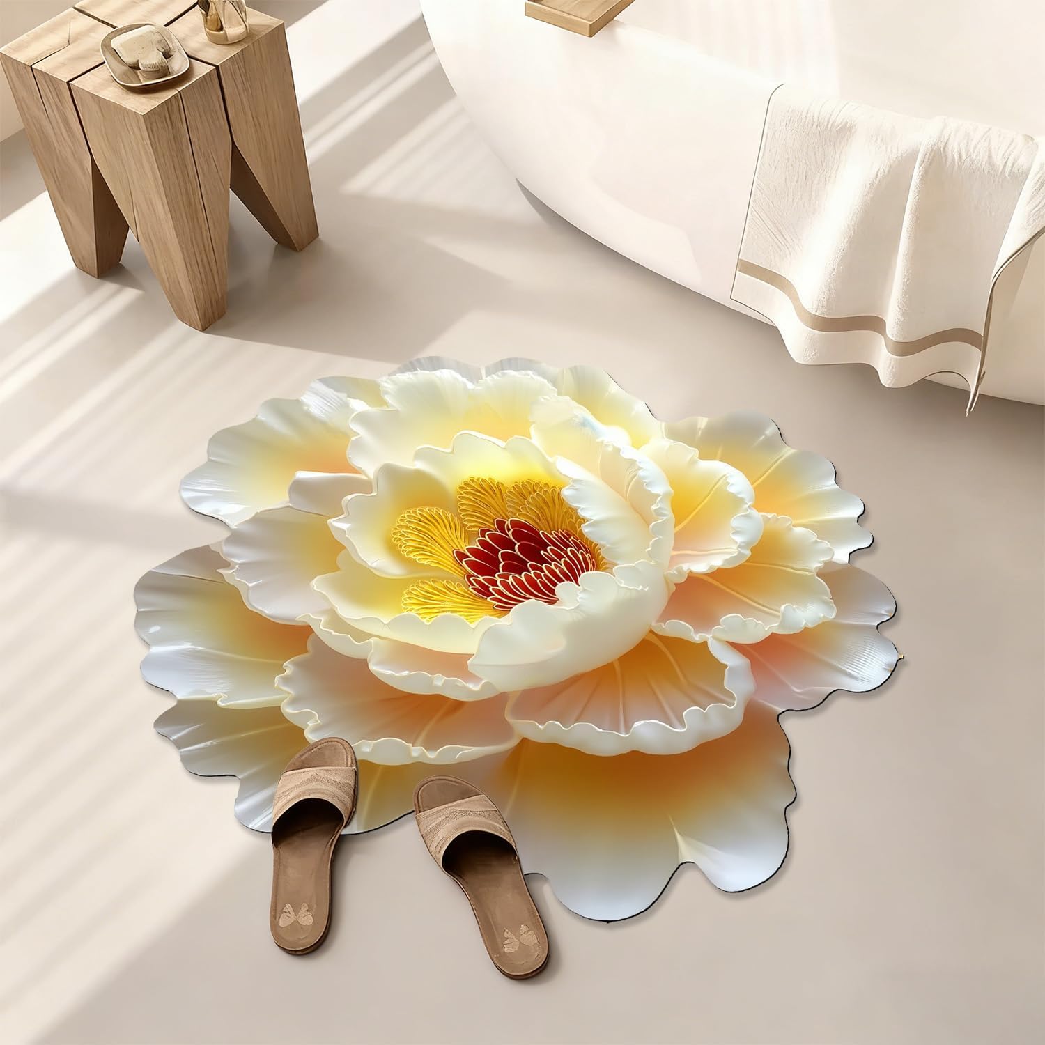 Floral Theme Bath Mat Flowers Bathroom Rugs Funny Non Slip Bathtub Decor Mats Super Absorbent Floor Carpet Machine Washable Quick Dry Bahtmat for Tub, Shower, Bedroom，Kitchen，31.5"x31.5"