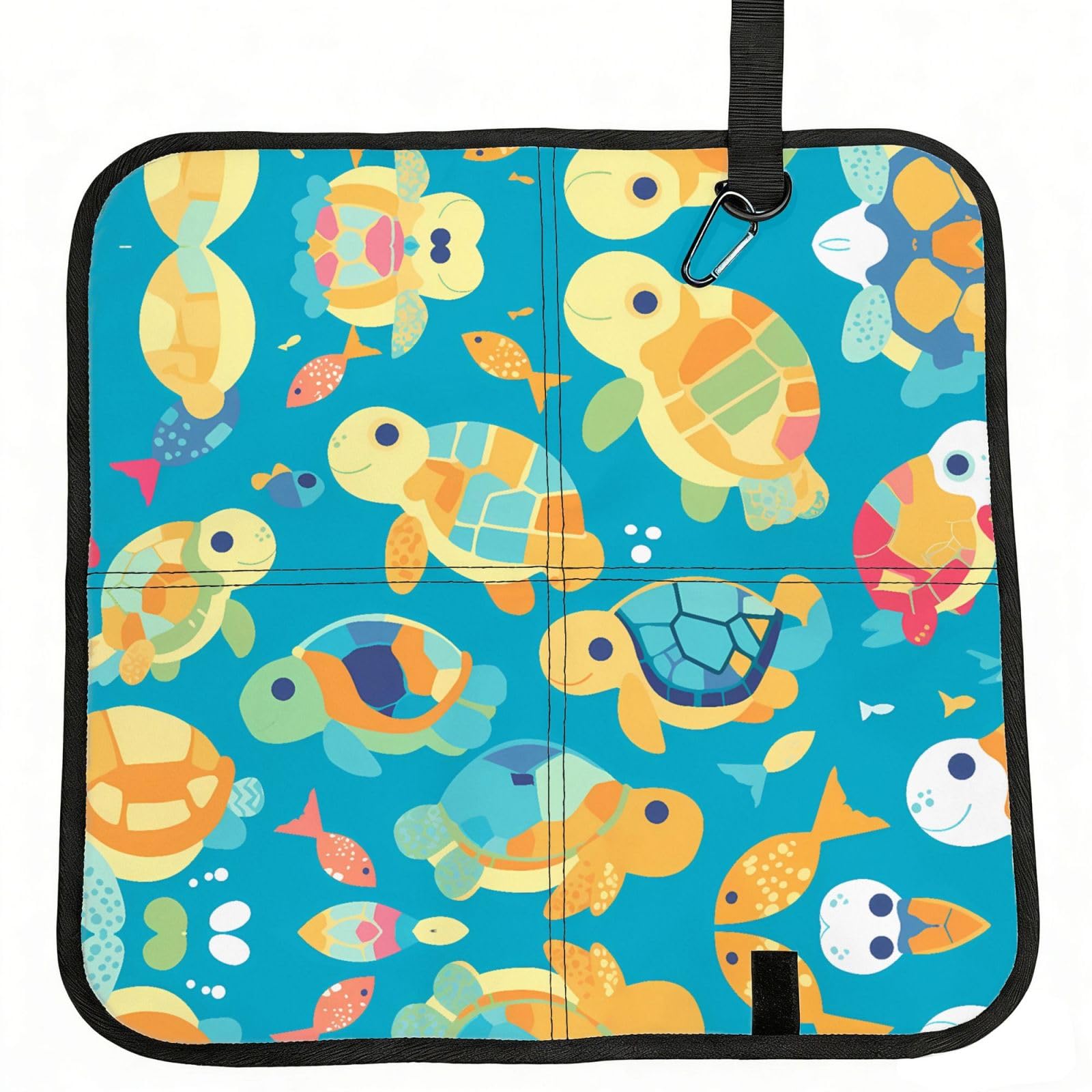 WBQLSL Colorful sea turtles Foldable Seat Cushion - Portable Stadium Pad with Carabiner for Camping Hiking Picnic Beach