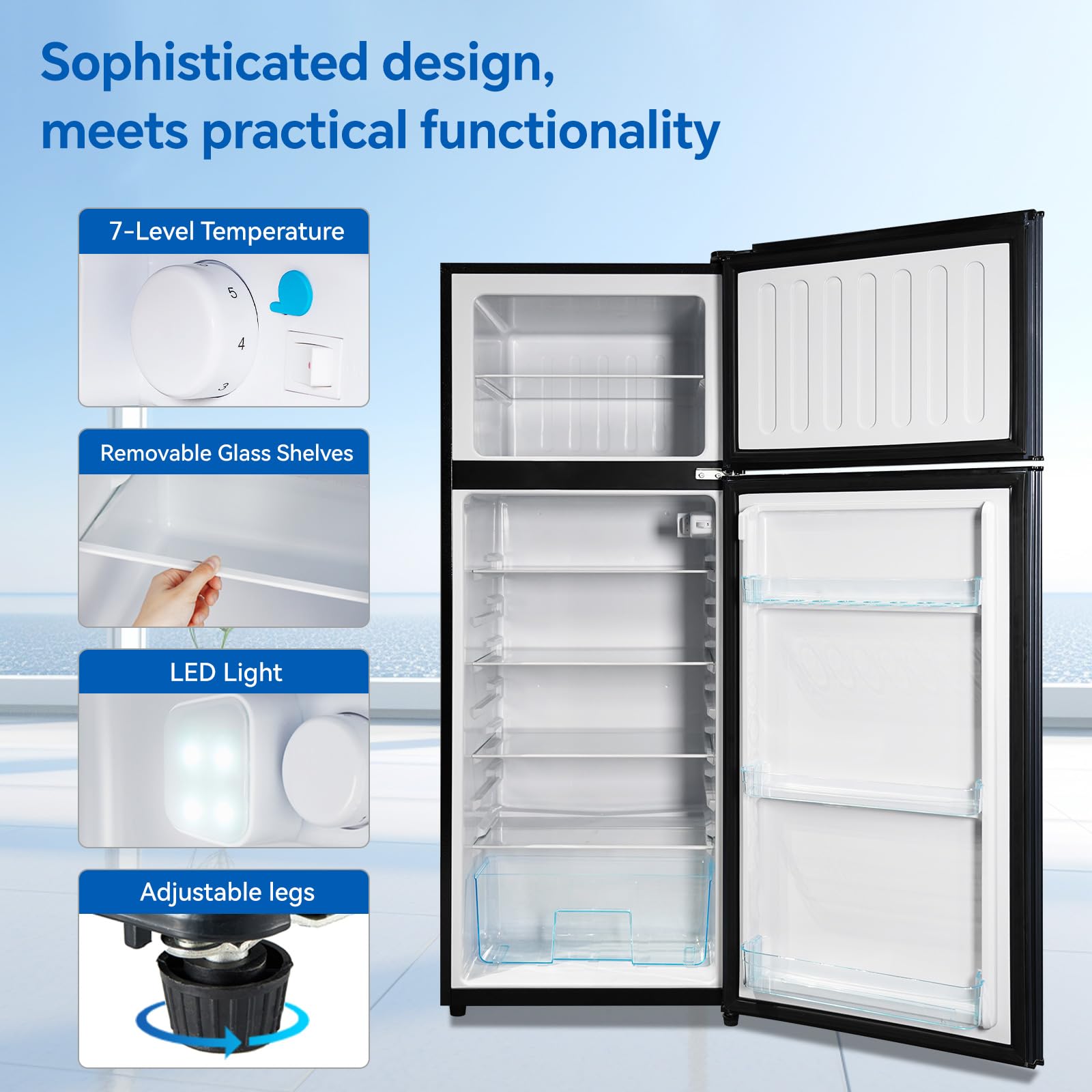 DRIXNO Apartment Size Refrigerator Fridge with Freezer Black-Blue 8.5 Cu.ft Compact Small for Bedroom, Office, Dorm, RV, Double-Door Design on Fridge.com