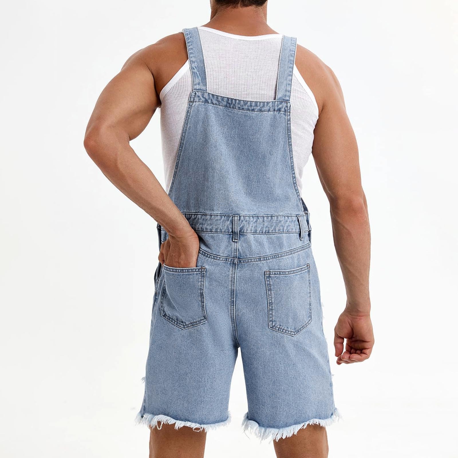 HAOLEI 2025 Peto Vaquero Hombre,Mono Vaquero Corto Mono Pantalones de Vaqueros Peto Trabajo Bib Suelto Jumpsuit con Bolsillos Casual Mezclilla Moda Fiesta Pant Jeans Roto Denim Pantalon Monos