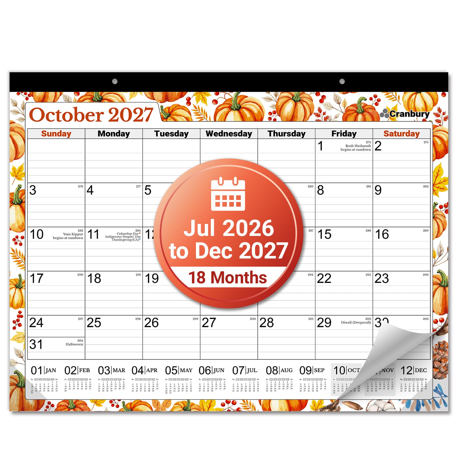 CRANBURY 2026-2027 Desk Calendar 22x17, 18-Month Wall Planner