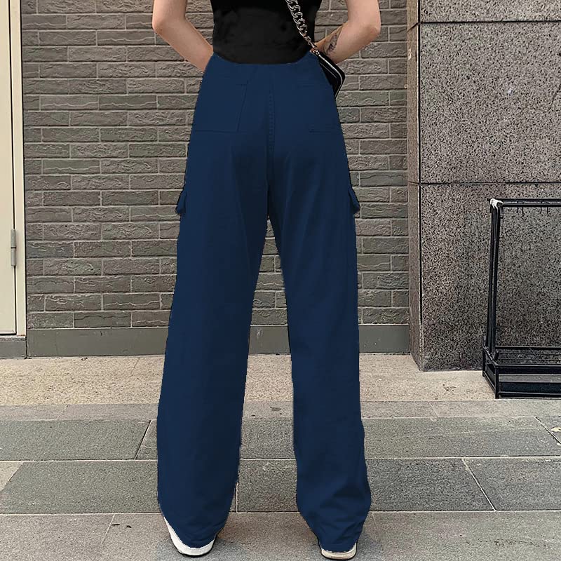 HVEPUO Womens High Waist Cargo Pants Y2K Wide Leg Cotton Baggy Hiking Pants Lightweight Elastic Waist Trousers with Pockets3
