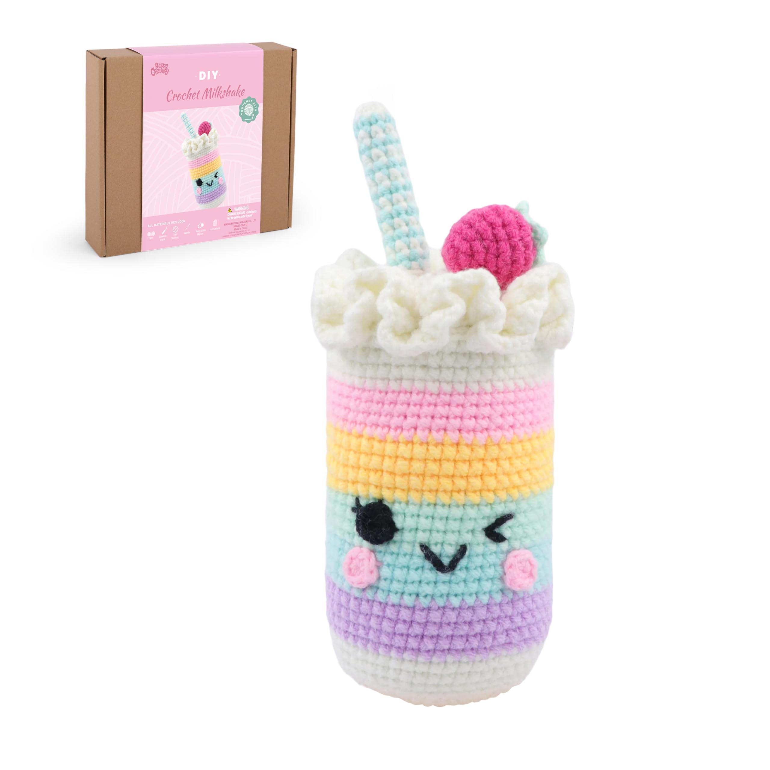 HOUSE CREATIVITY Crochet Kit for Beginners, Make a Cup with Straw, Amigurumi Crochet Kit with Video Tutorial, Complete Set with Yarn, Hook &amp; Stuffing, Cozy Stress Relief Gift for Adults &amp; Kids