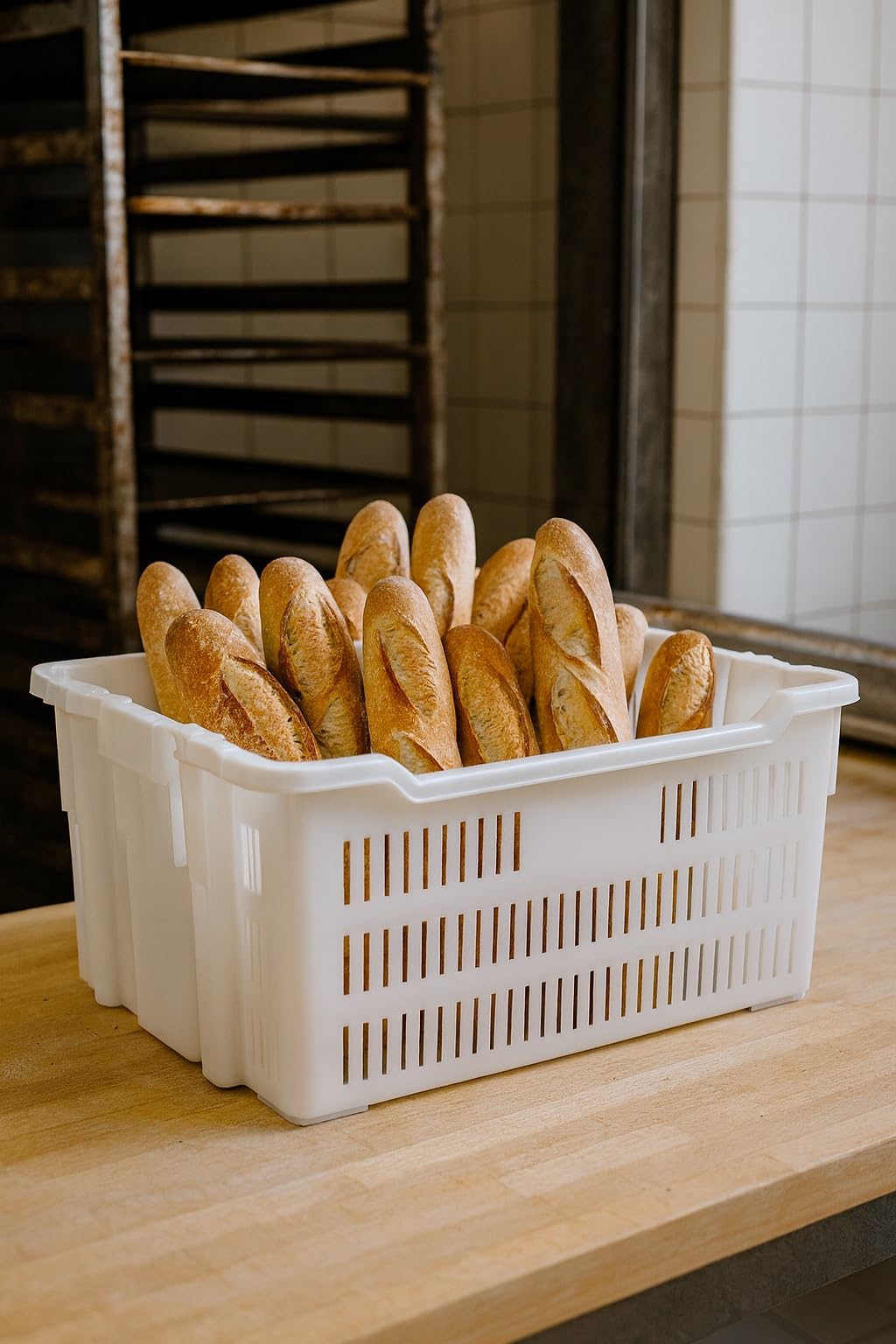 Cesta Cesto Pane Panificio 50x40x30 in Plastica Alimentare – Cesta Bianca Forata per Pane, Pizza e Prodotti da Forno