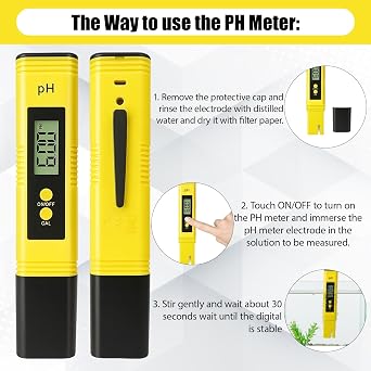 Digital PH Meter, 0.01pH High Accuracy PH Tester, Portable PH Pen with Digital Display, PH Water Tester for Drinking Water, for Aquariums, Pools, Hydroponics, Household, Yellow