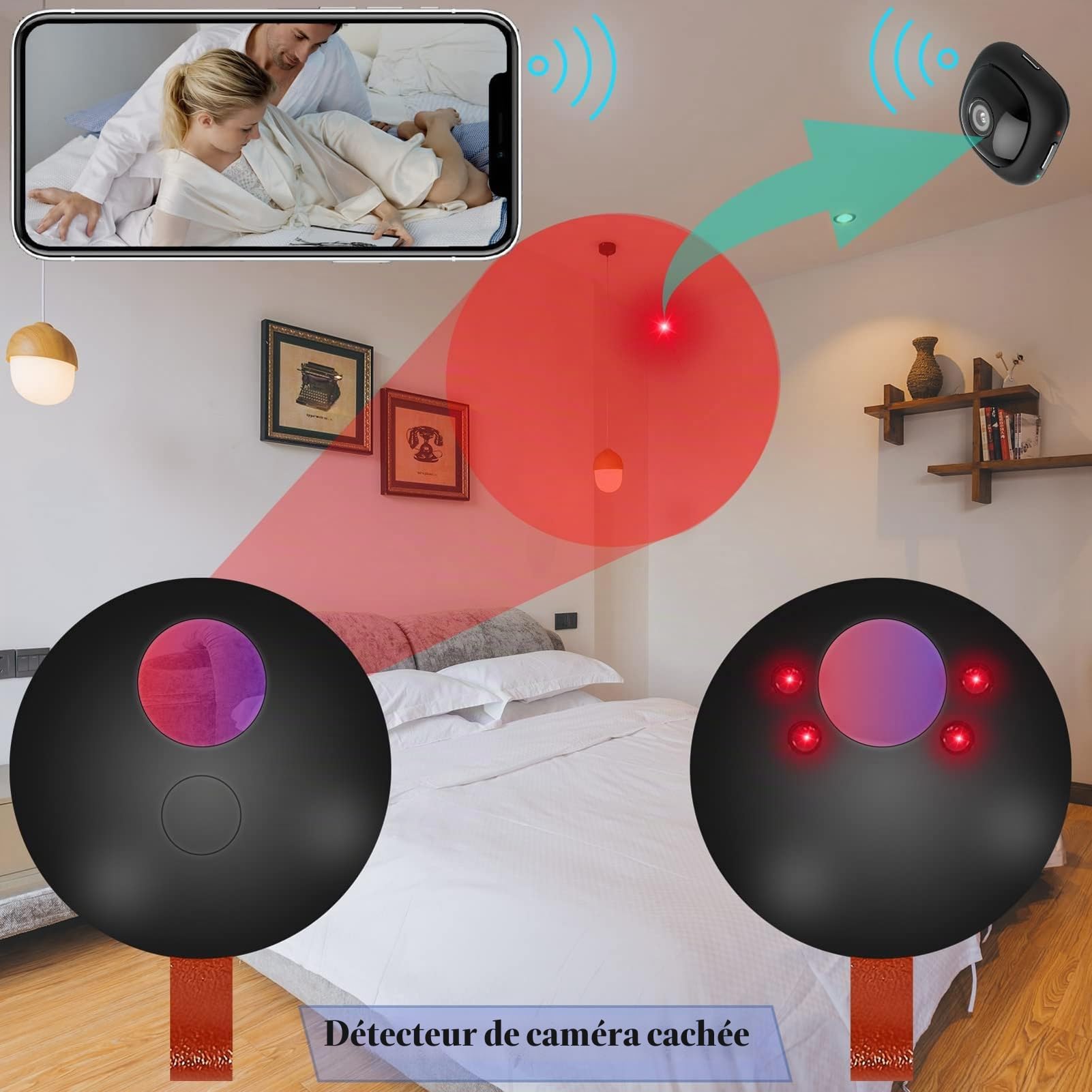 Fyearfly Détecteur de Dispositif GPS, Détecteur Anti-Espion, Localisateur de Signal GPS, Détecteur de Micros Cachés, Scanner de Caméras Cachées, pour La Maison, L'Hôtel Et Les Véhicules