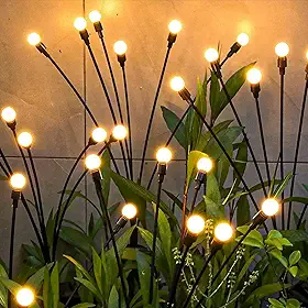 Luminária Solar Varal de Luzes Exterior e Cordão de Led Vaga-lume - Decoração de Jardim à Prova D'água IP65 para Quintal, Varanda, Camping, Cafés e Bistrôs - Amarelo, 1 Unidade (6 LEDs)