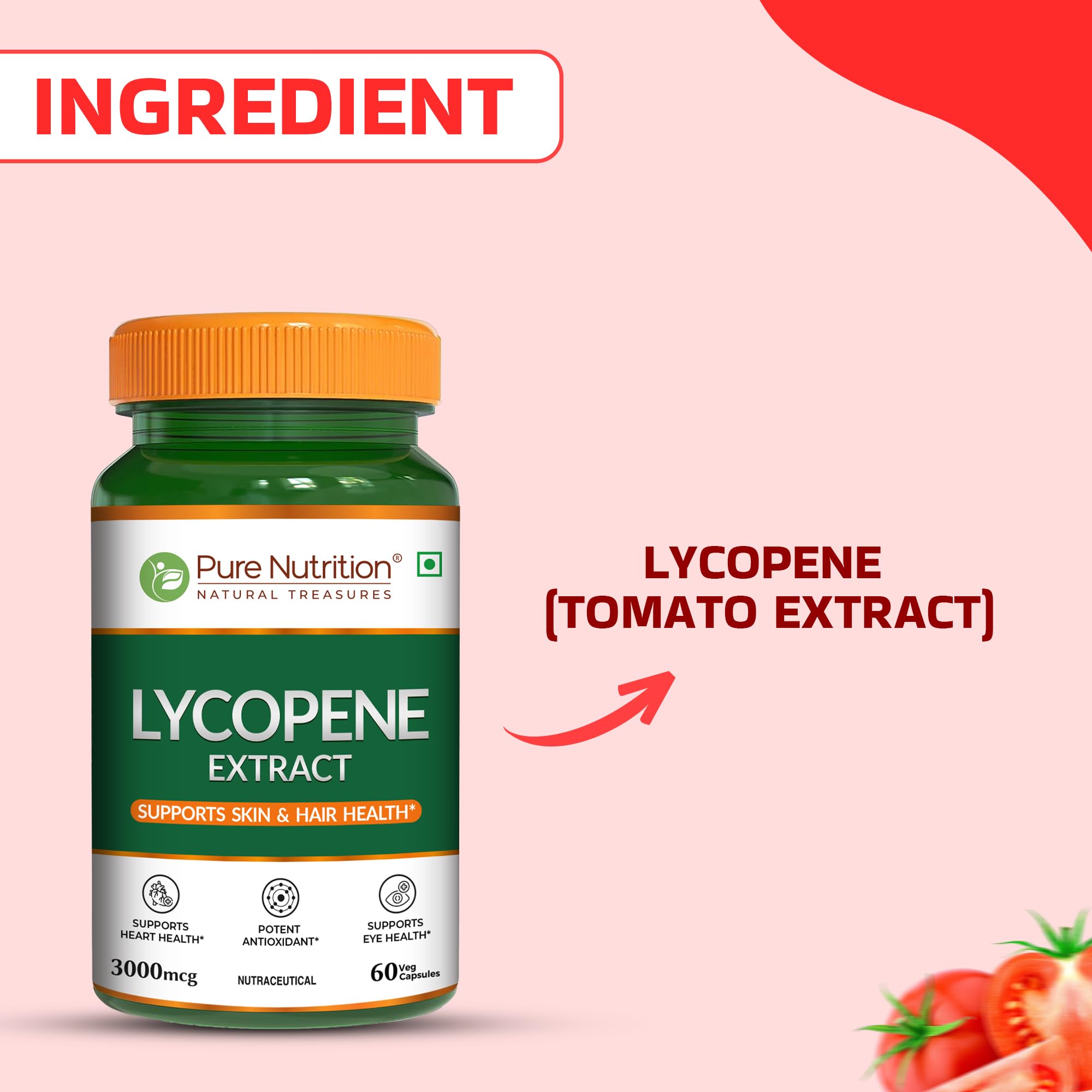 Pure Nutrition Lycopene Supplement 30000mcg | Lycopene Capsules | Strong Antioxidant Blend Supporting Skin, Hair, Heart, Prostate & Daily Cellular Wellbeing β 60 Plant Based Vegetarian Capsules 2