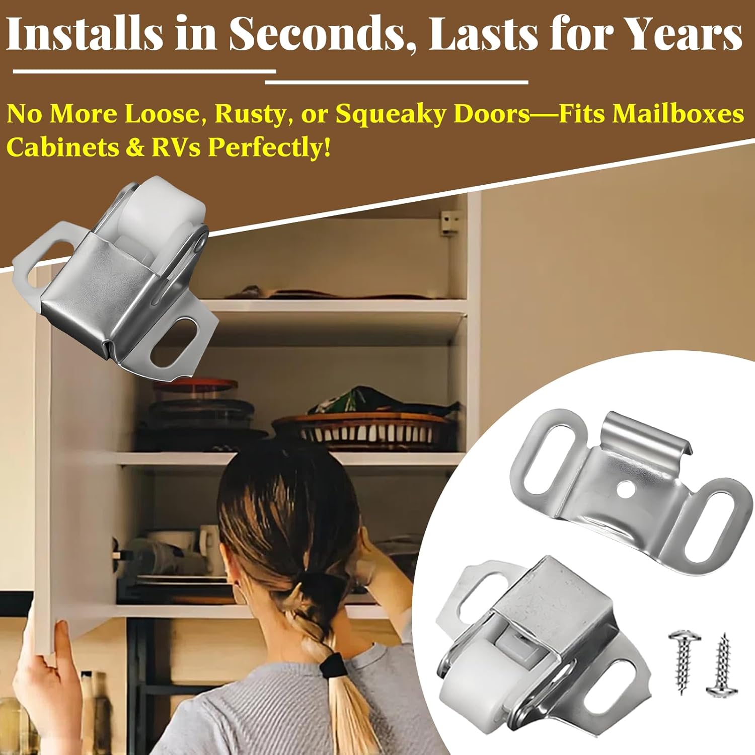 8-Set Heavy Duty Mailbox Replacement Roller Catch Latch Kit with Screws - Single Roller Suction Buckle Included,Fits Closet, Cabinet, RV Doors